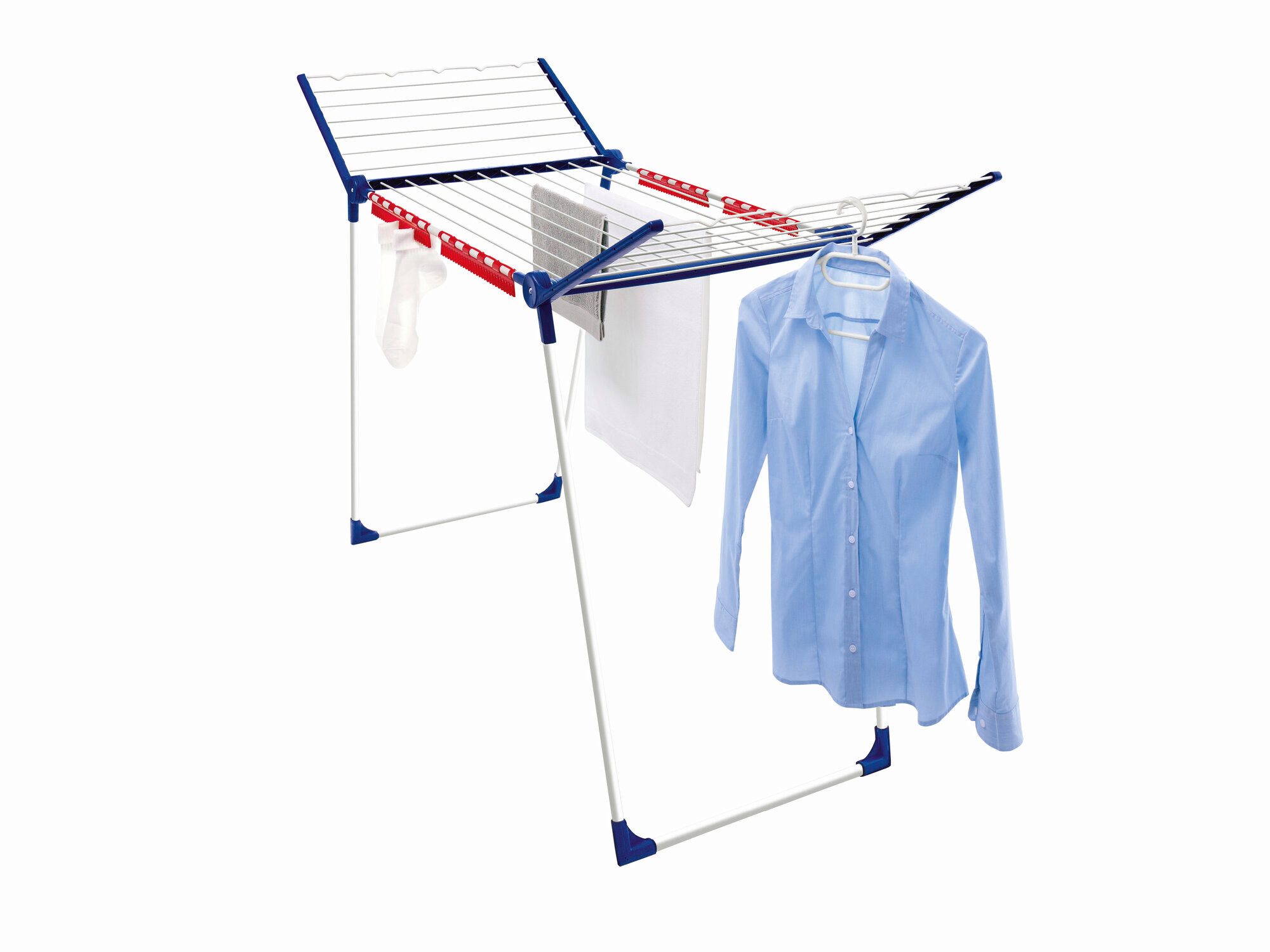 Leifheit Wäscheständer Standtrockner Pegasus 200 + Kleinteilehalter, 20m Trockenlänge, 107cm Flügelhöhe, Kleinteilehalter, 5 Kleiderbügel