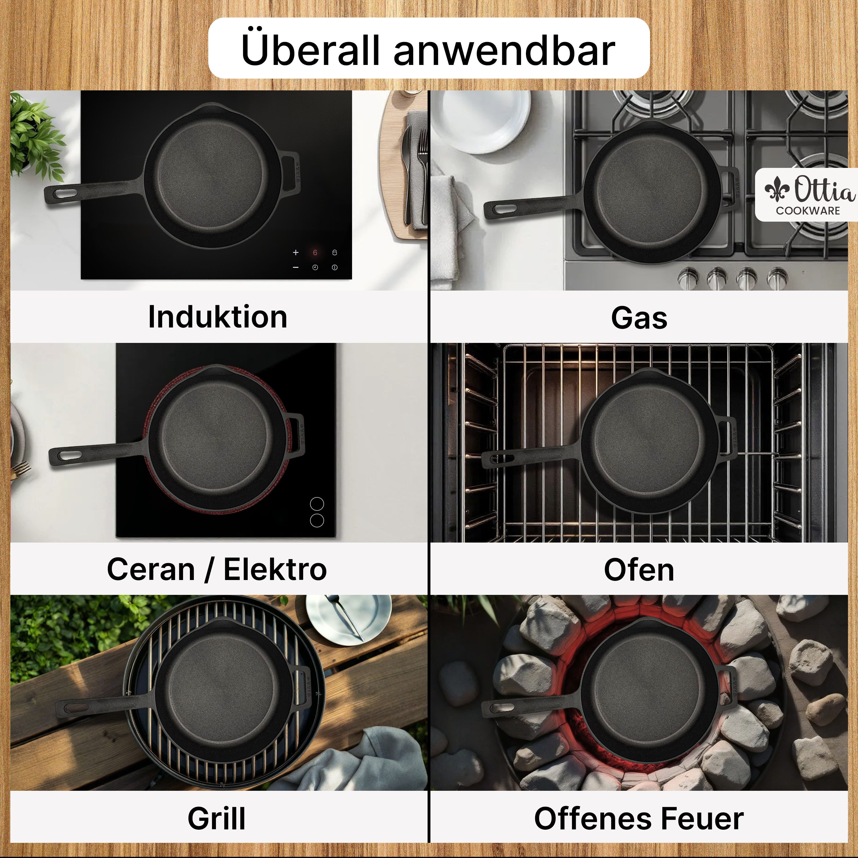 Ottia Bratpfanne Reine Gusseisenpfanne: Gusseisen, Eisenpfanne, Cast Iron Pan