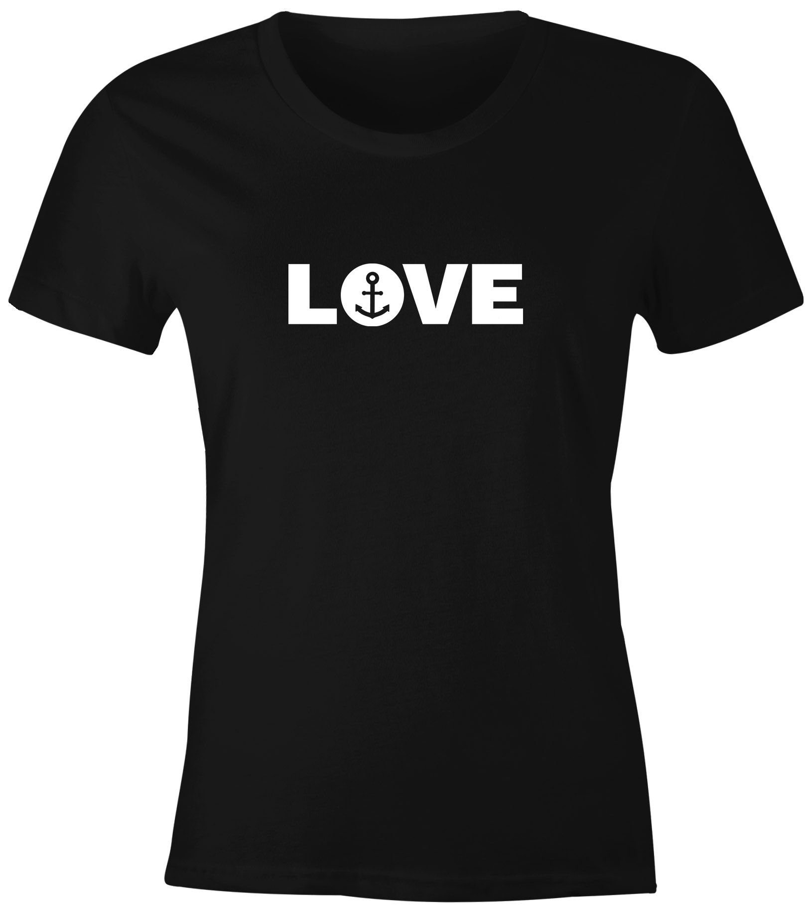 MoonWorks Print-Shirt Damen T-Shirt Aufdruck Love Anker Liebe Statement Botschaft Print maritim Frauen Fun-Shirt Moonworks® mit Print