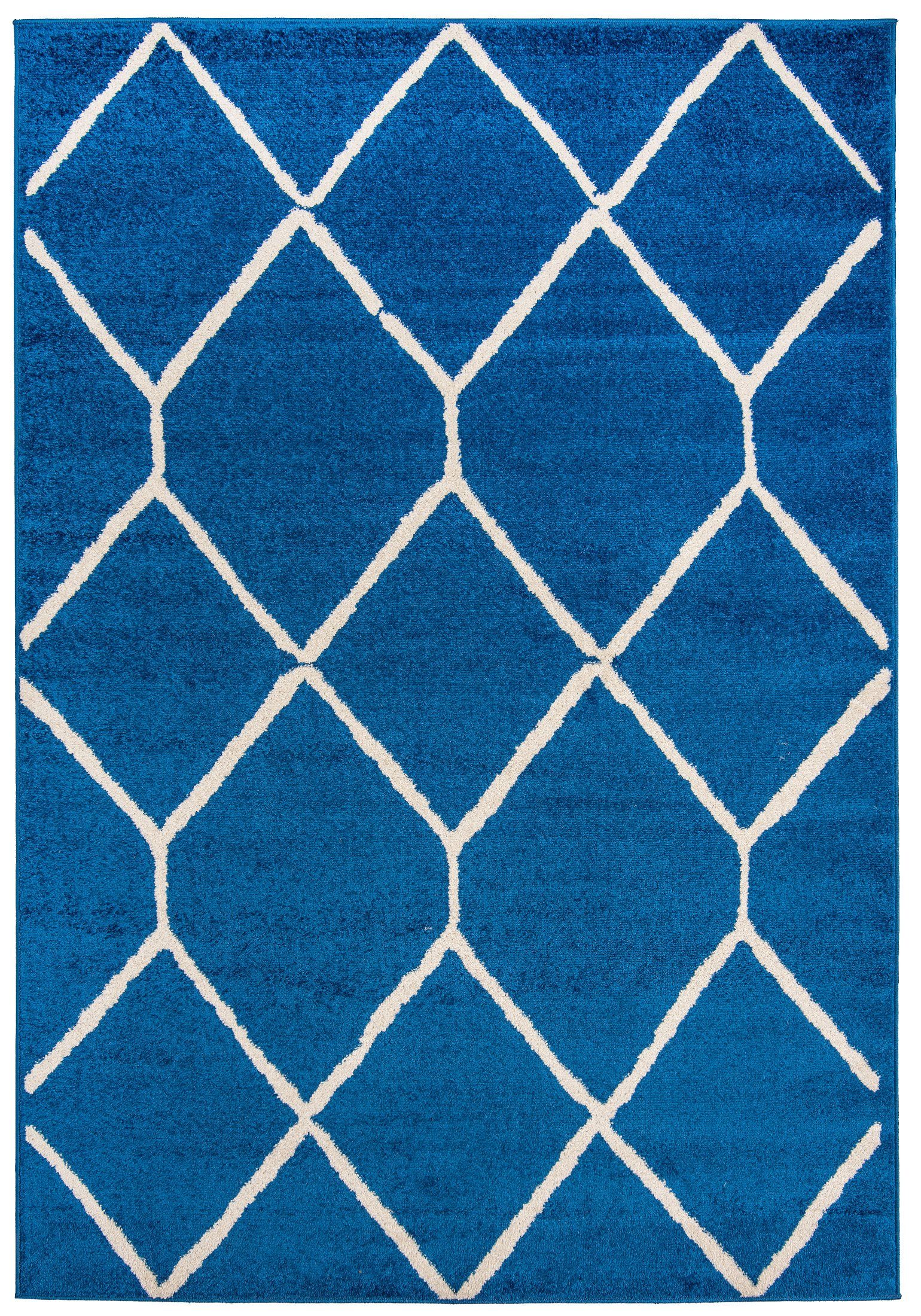 Designteppich Modern Teppich Geometrisch Muster Blau farbe - Kurzflor, Mazovia, 80 x 150 cm, Geeignet für Fußbodenheizung, Höhe 7 mm, Kurzflor