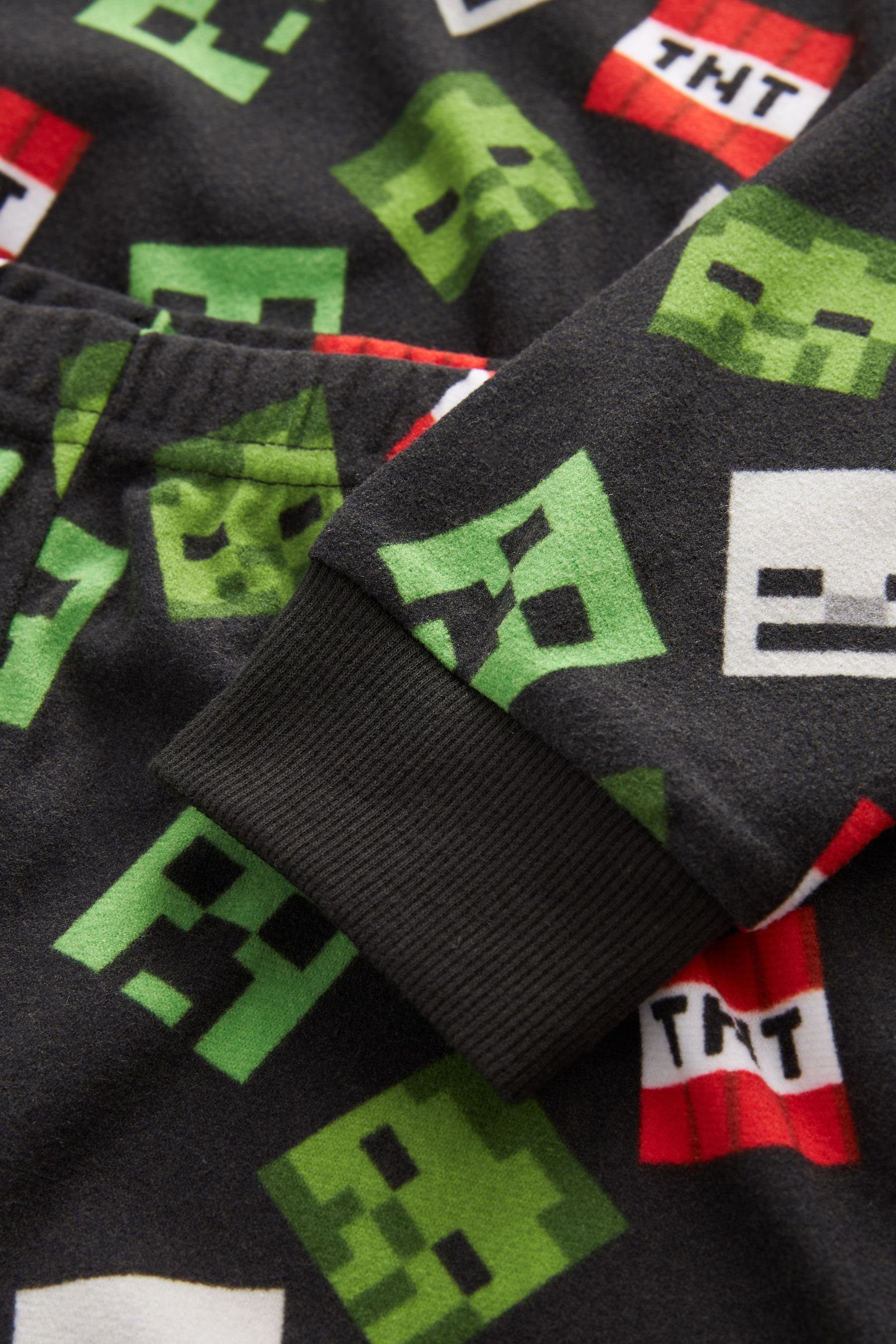 Next Pyjama Pyjamas aus Black/Green Elasthan Minecraft Fleece (2 mit weichem tlg)