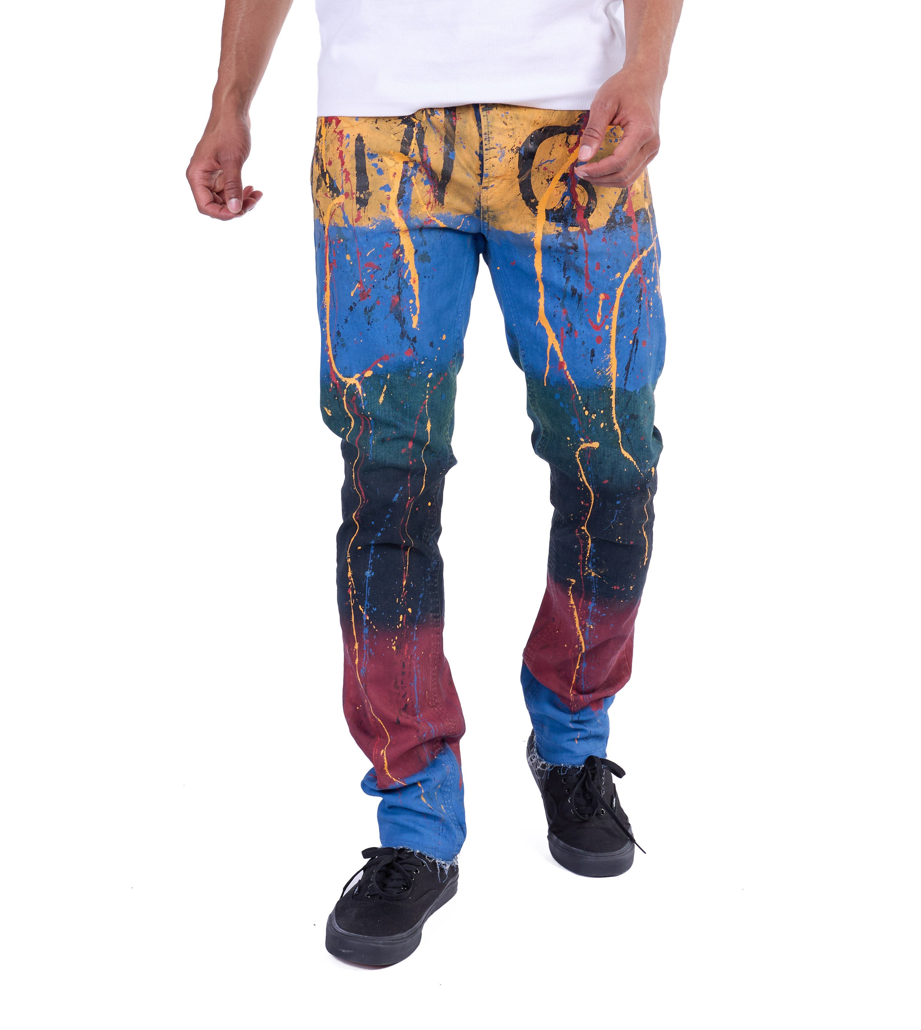 KINGZ Regular-fit-Jeans Designer Colorblind Herren Jeans Slim Fit Blau W33/L34