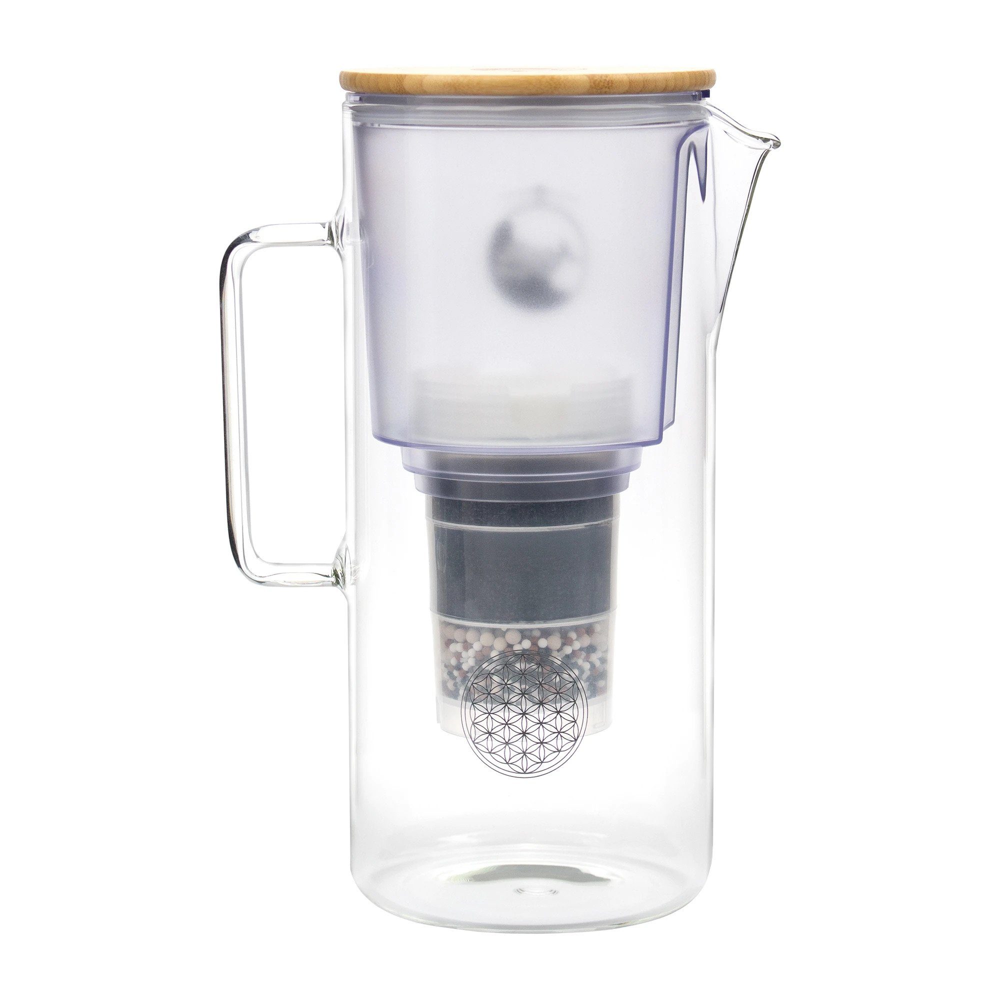 AcalaQuell Wasserfilter Kannenfilter aus Glas - Silizia, inkl. 1x Mikroschwamm und 1x Filterkartusche