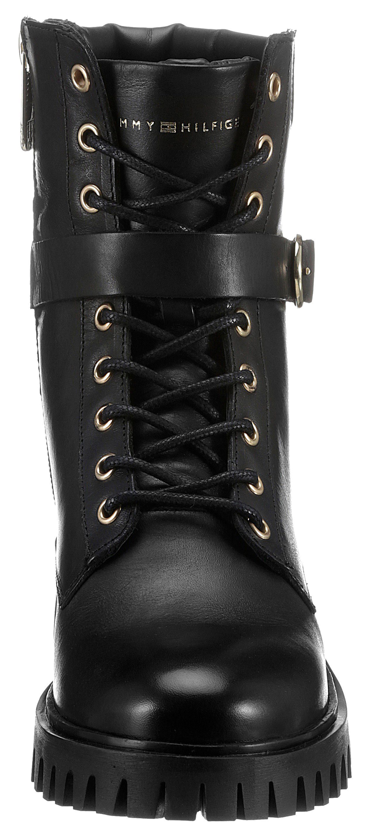 Tommy Schnürboots BUCKLE schwarz Schaftrand UP LACE BOOT abgepolstertem mit Hilfiger