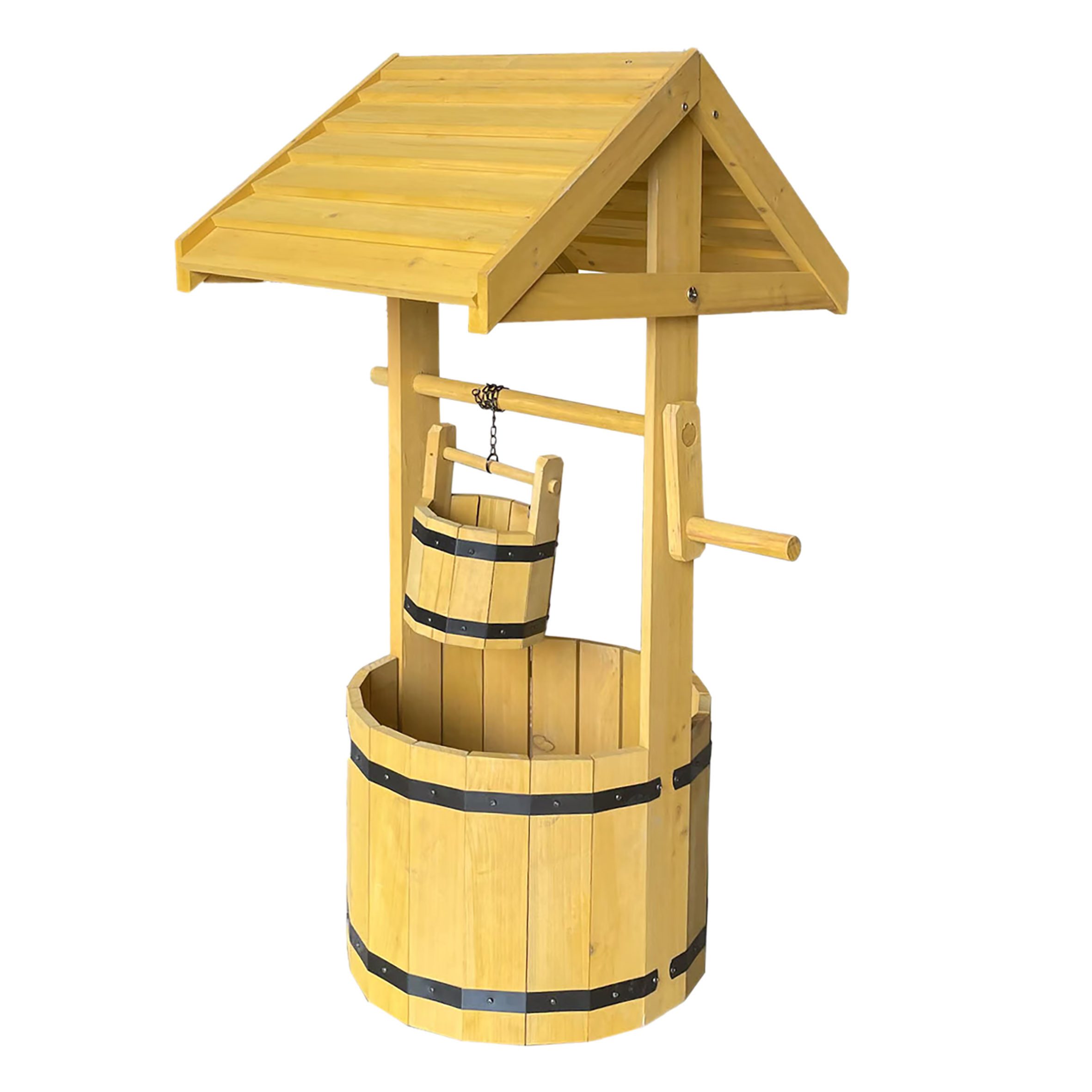 Spetebo Pflanzkübel Deko Holzbrunnen mit Eimer und Kurbel (Karton, 1 St., rund natur), Dekobrunnen zum Bepflanzen