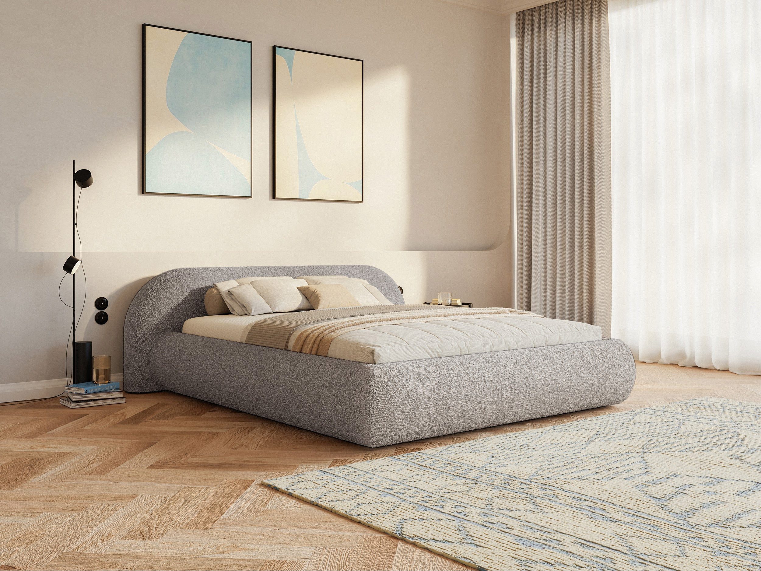 Selsey Polsterbett SHELS LOW, mit Rolllattenrost, Kopfteil und Bouclé, 140, 160, 180 cm