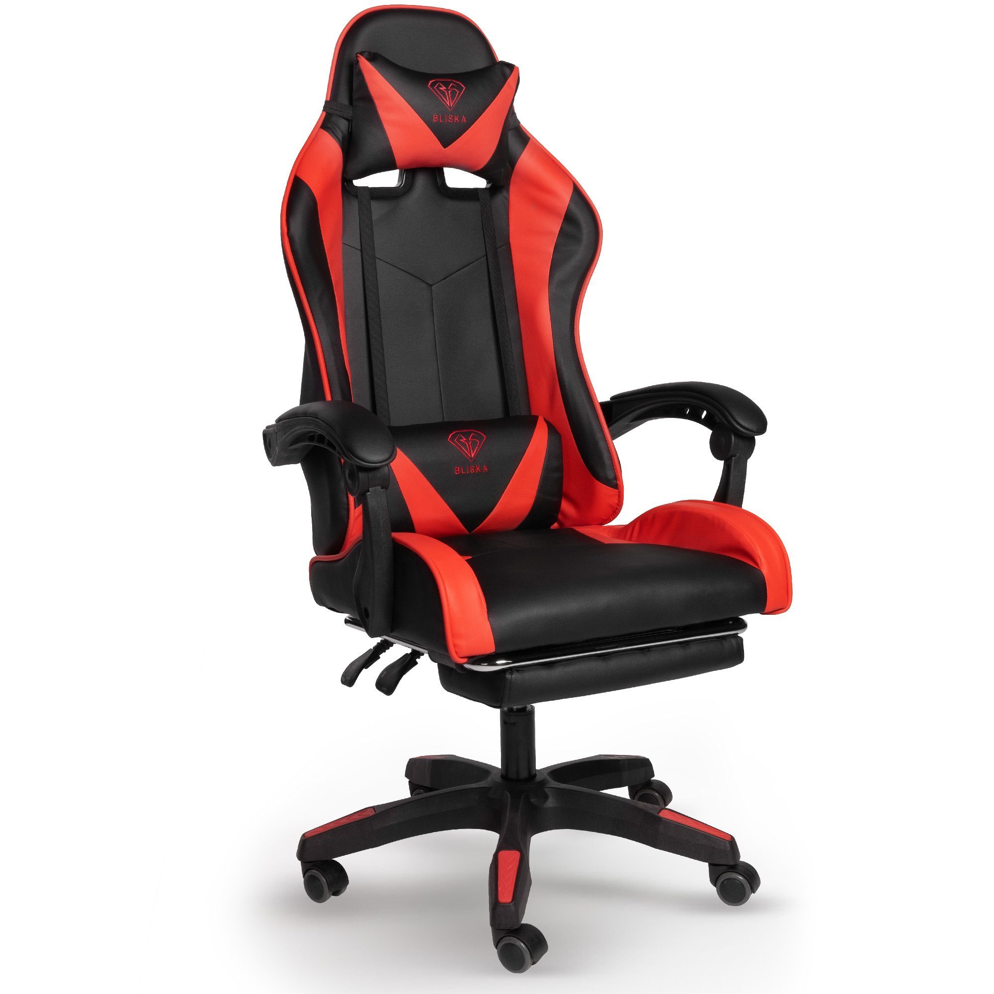TRISENS Chefsessel Konrad (1 Stück), Gaming Stuhl mit Fußstütze Gaming Chair mit flexiblen Design-Armlehnen Schwarz/Rot