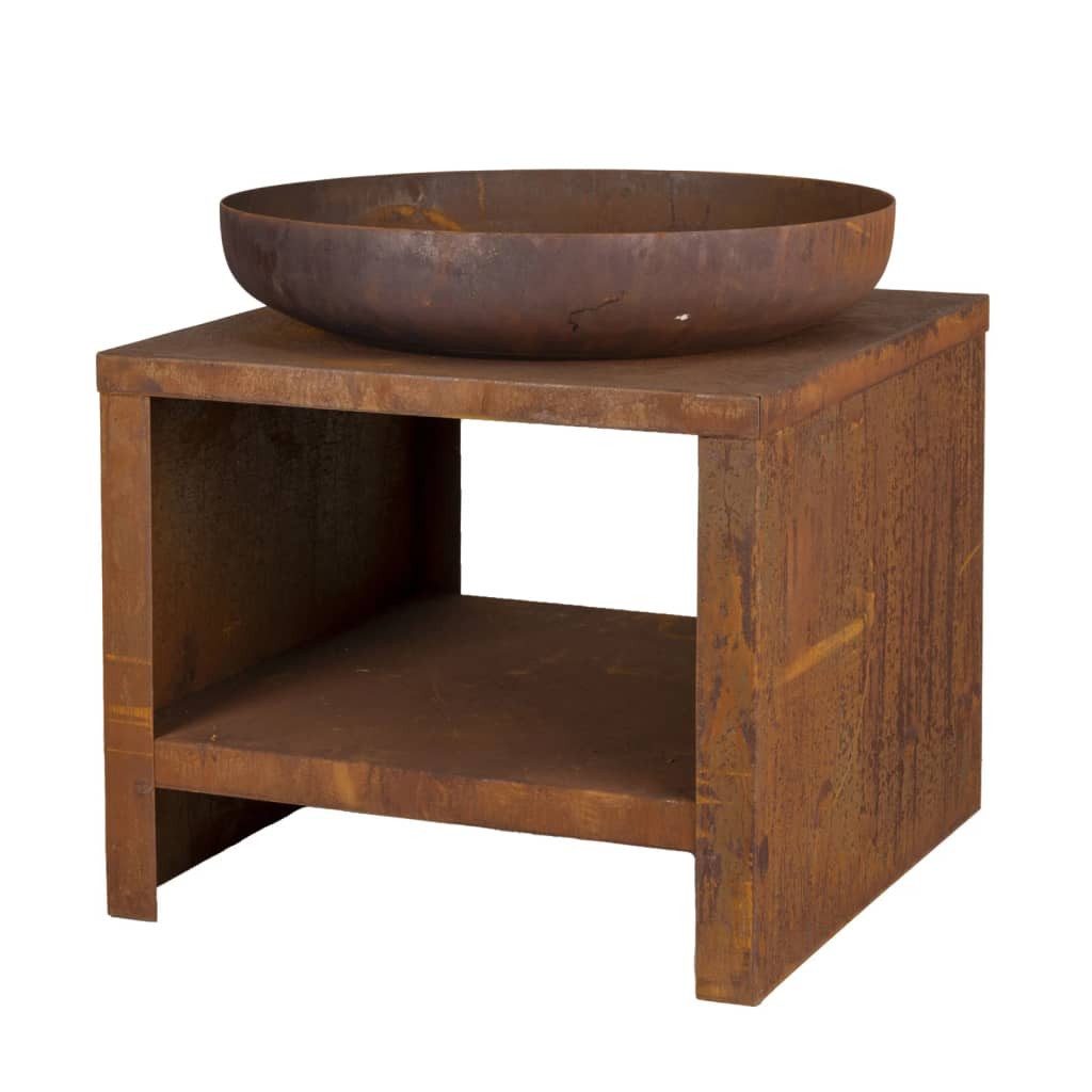esschert design Feuerstelle Feuerschale mit Holzfach 62 cm Rostbraun