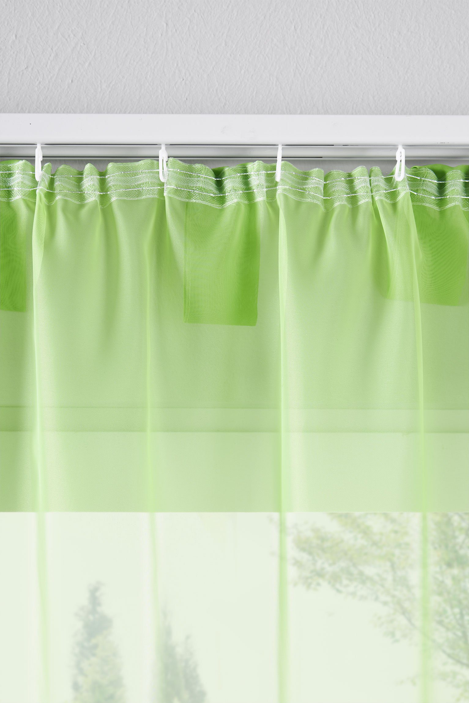 Apfelgrün Vorhang verschiedene 61000CN (2 St), transparent, Voile Set Gardine, Transparent Schlaufe Höhen Bleibandabschluss Gardinenbox,