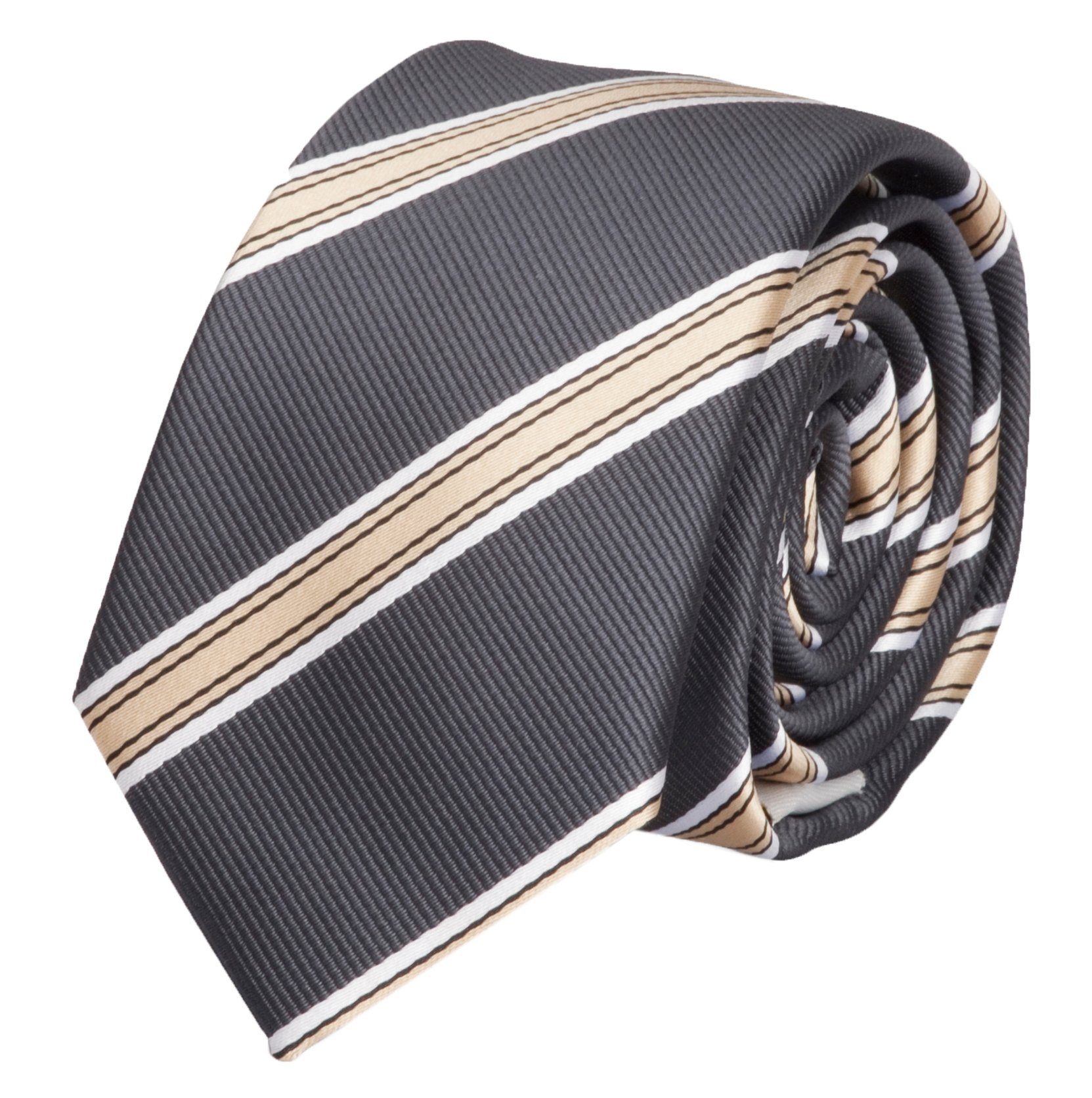 gestreifte mit (ohne Herren (6cm), Krawatte Breite Box, oder 8cm 6cm Farini Krawatte Fabio - Streifen Gestreift) in Schwarz/Gold/Weiß Schmal Tie