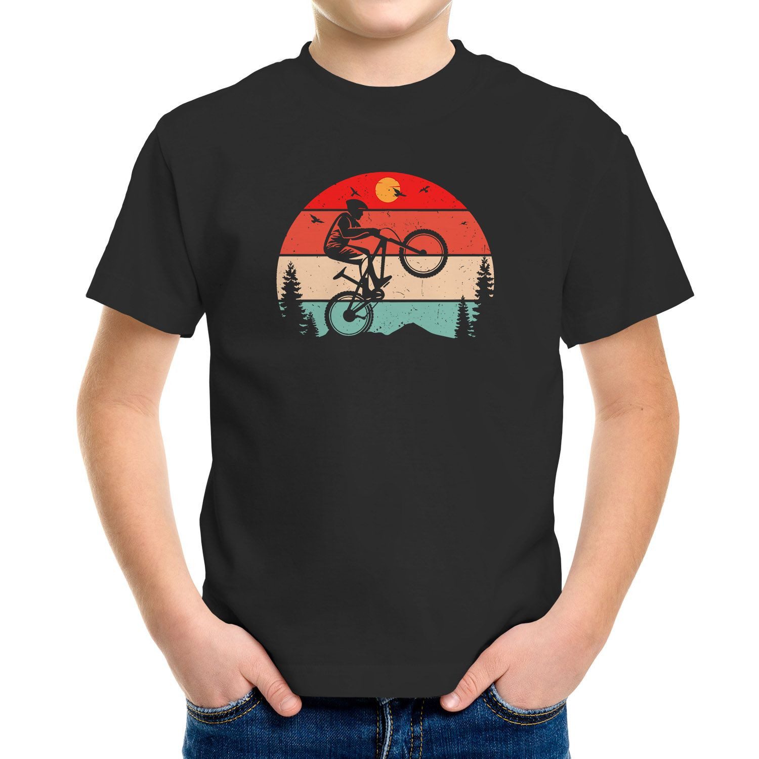 MoonWorks Print-Shirt Kinder T-Shirt Jungen BMX Mountainbike Wheelie Design Retro Print