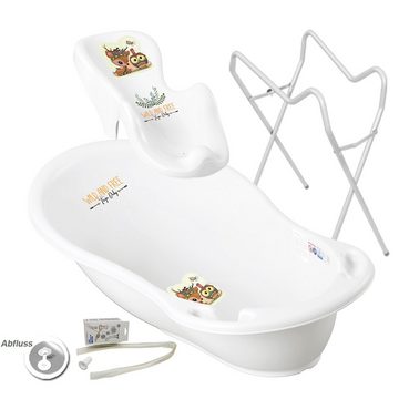 Tega-Baby Babybadewanne 3 Teile SET AB -Wild & Free + Ständer Weiß - Abflussset Baby Wanne, (Premium.Set Made in Europe), Wanne + Badesitz + Ablauf Set + Ständer