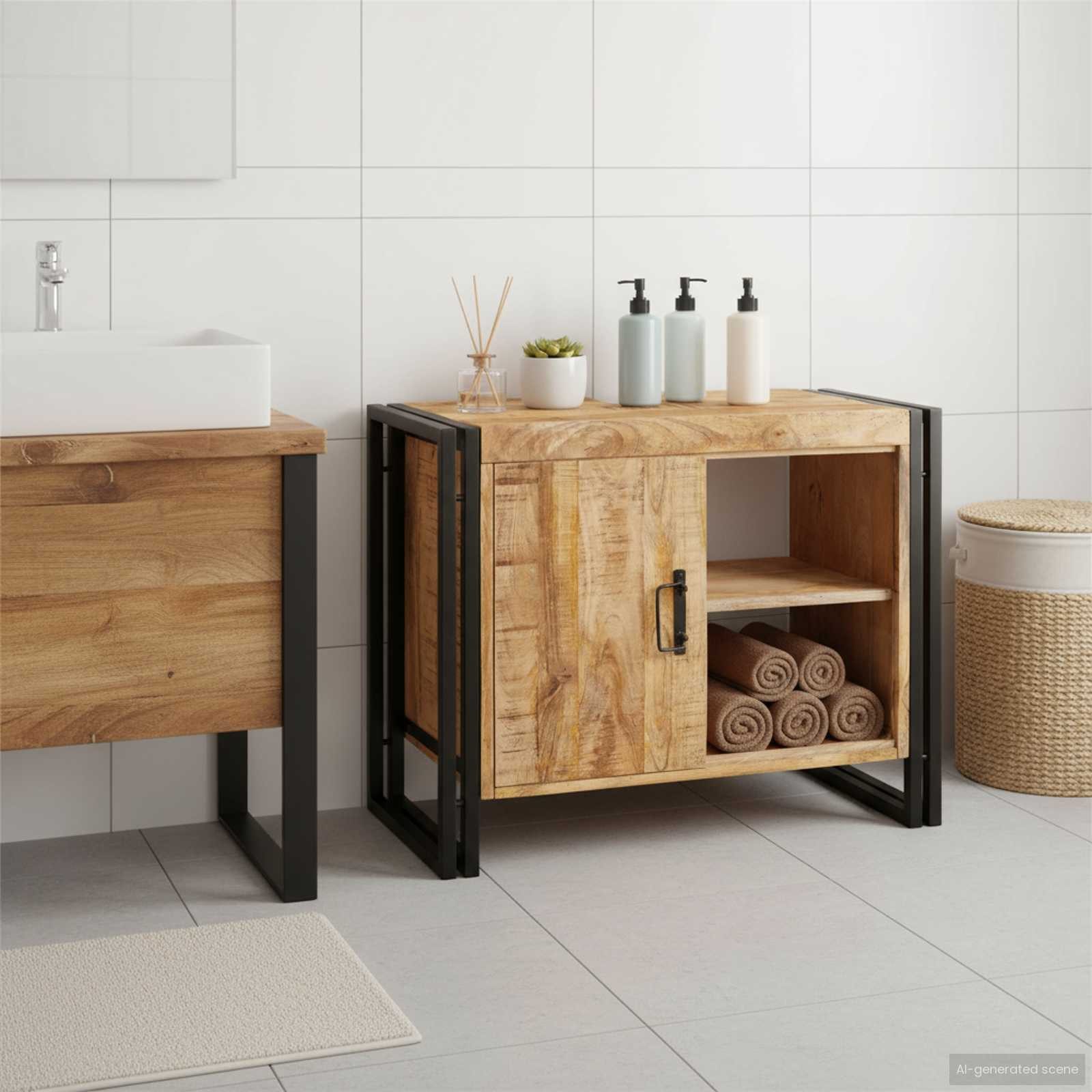vidaXL Badezimmerspiegelschrank Waschbeckenunterschrank Braun 71 x 33 x 58 cm Massivholz (1-St)