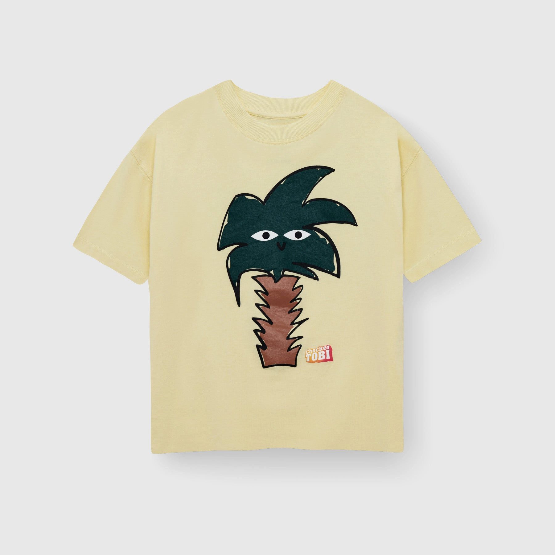 PlayPlayPauly T-Shirt CHECKER TOBI Palme Unisex Kinder T-Shirt aus Bio-Baumwolle Kinder-T-Shirt aus 100% Bio-Baumwolle mit Palmen-Print