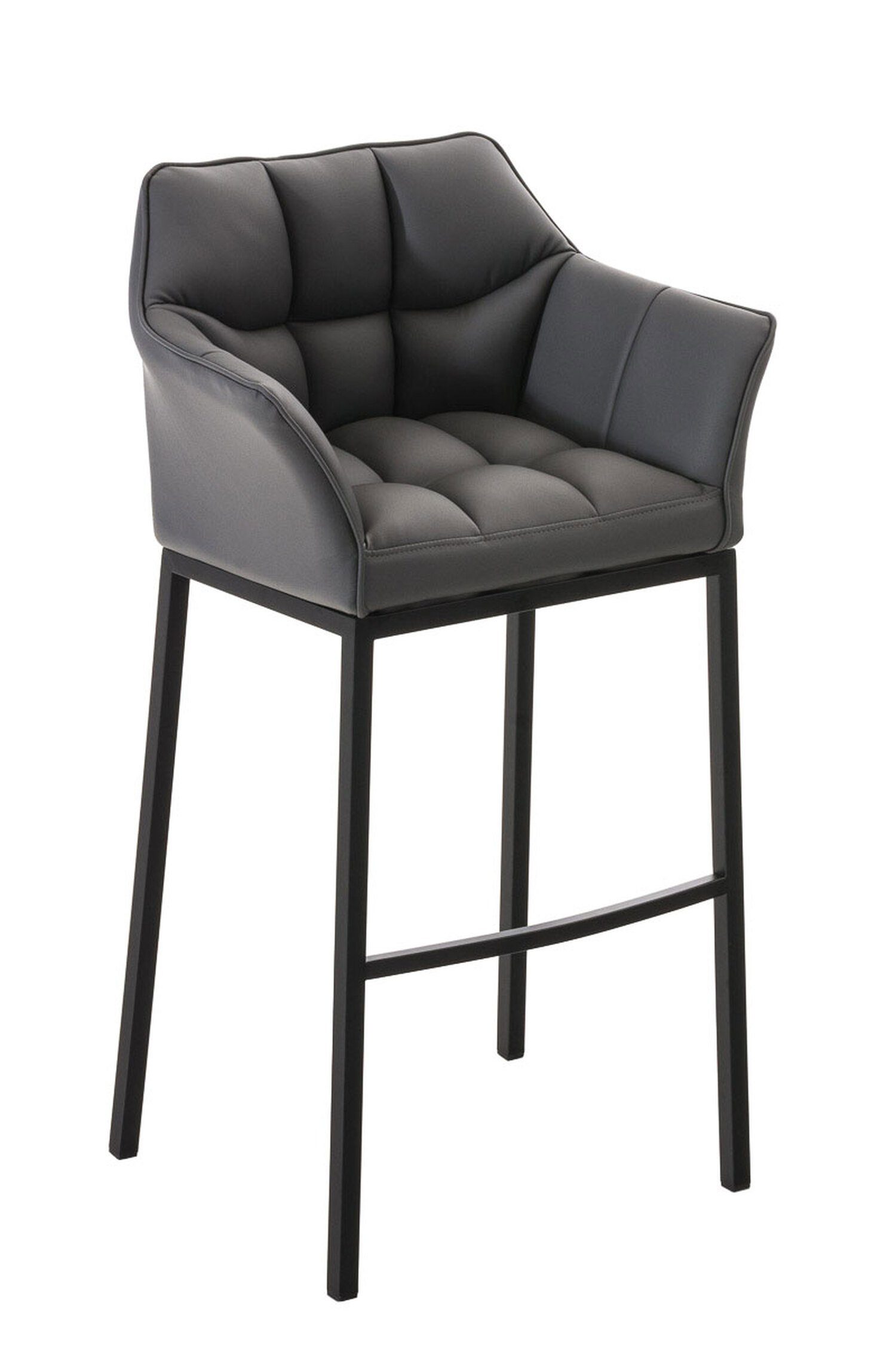TPFLiving Barhocker Damaso (mit Rückenlehne und Fußstütze - Hocker für Theke & Küche), 4-Fuß Gestell schwarz - Sitzfläche: Kunstleder Grau