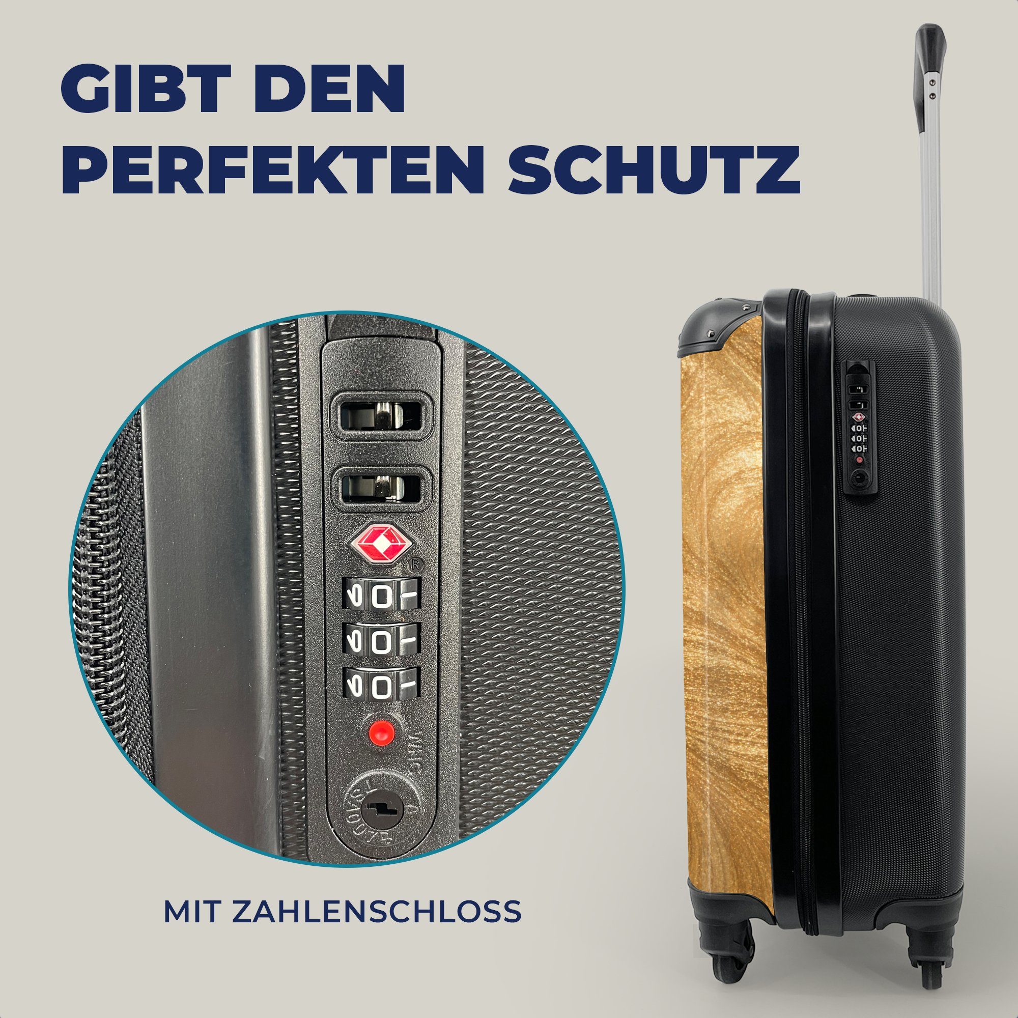 Handgepäckkoffer Textur, Reisekoffer Rollen, rollen, Ferien, MuchoWow Trolley, Reisetasche Goldene Handgepäck 4 für mit Federn