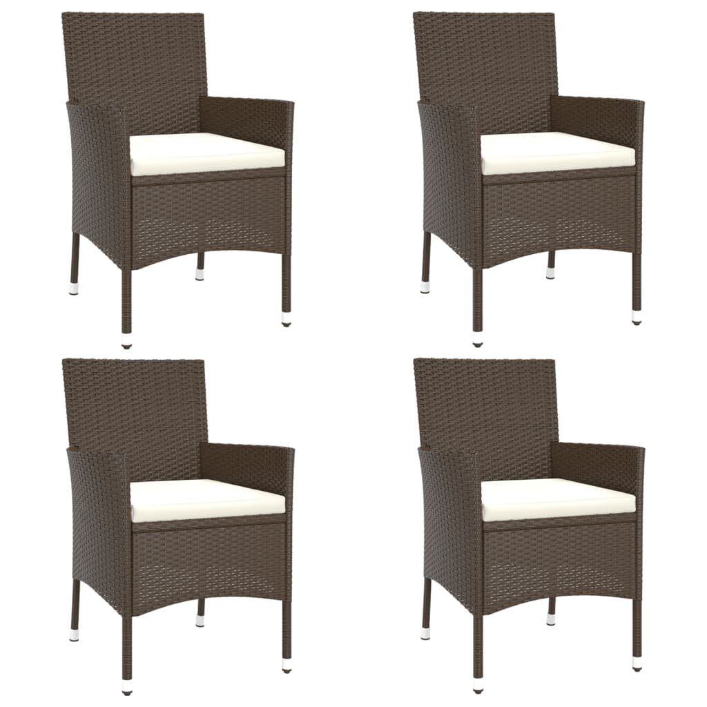 vidaXL Gartenstuhl Gartenstühle mit Kissen 4 Stk. Braun Poly Rattan (4 St)