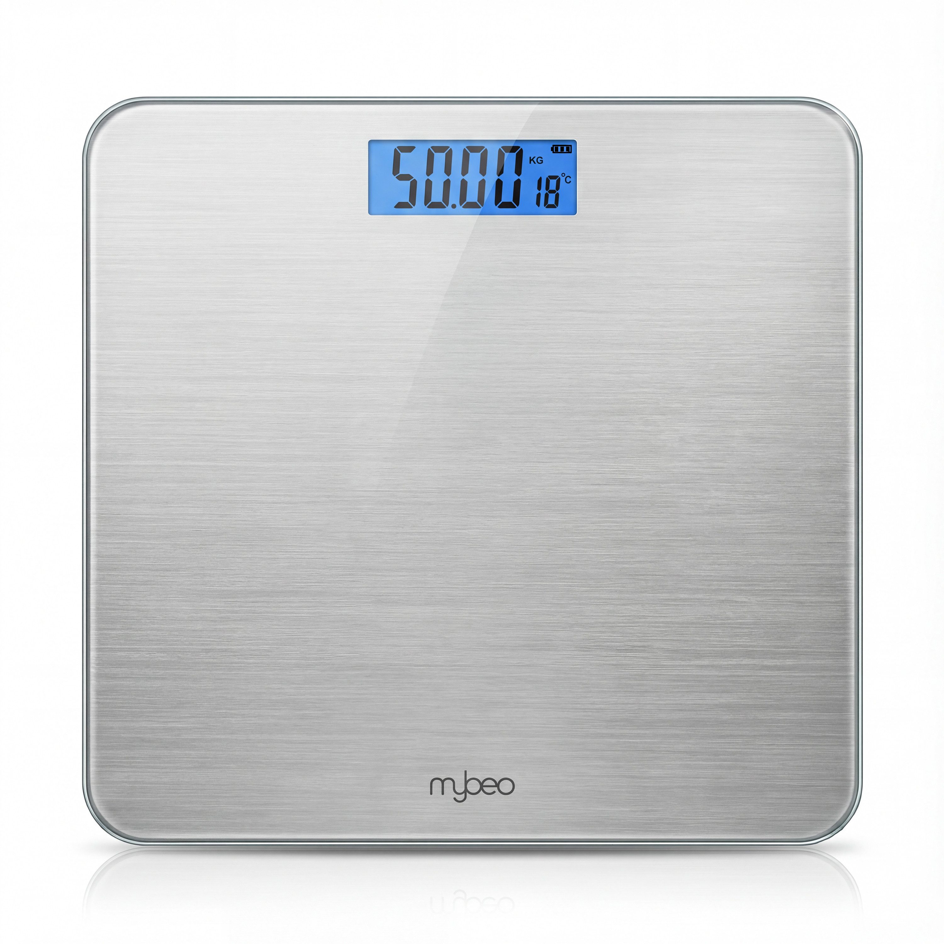 MyBeo Personenwaage digitale Waage für Personen, große Trittfläche aus 6mm Sicherheitsglas, 1-tlg., Badezimmer Digitalwaage, schmales Design, max. Belastung über 150 kg