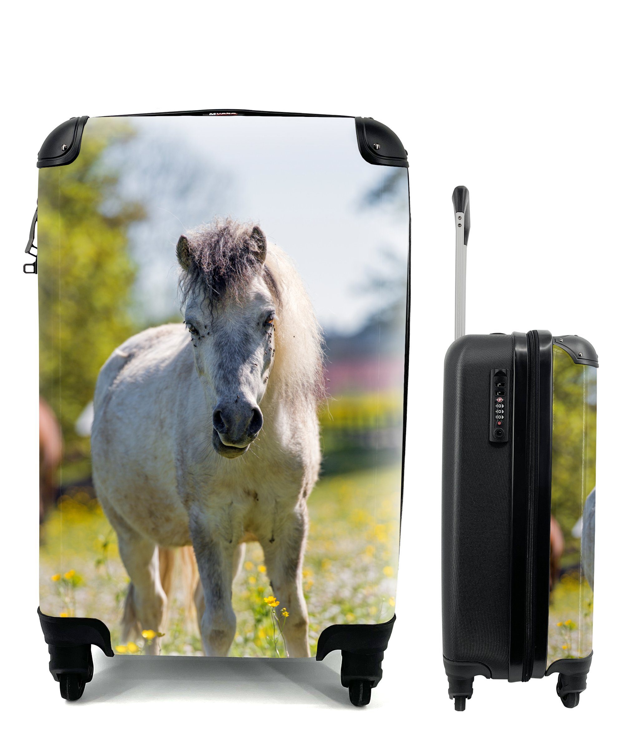 MuchoWow Handgepäckkoffer Pferd - Blumen - Licht, 4 Rollen, Reisetasche mit rollen, Handgepäck für Ferien, Trolley, Reisekoffer
