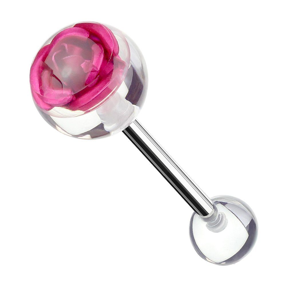 Taffstyle Piercing-Set Zungenpiercing Oral Mundpiercing Rosen Blüte Inlay Chirurgenstahl