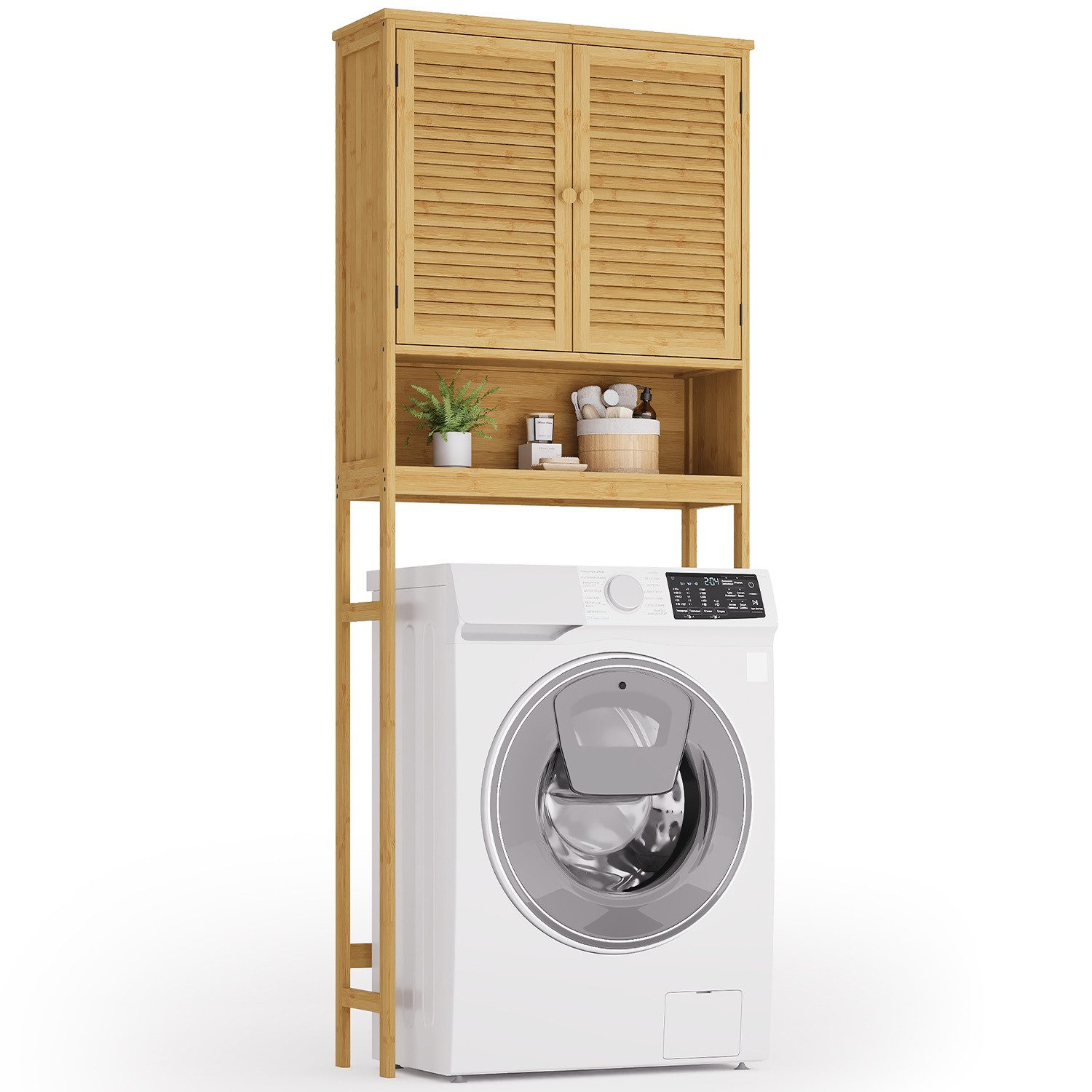 Bealife Badkommode Hochschrank Badschrank mit 3 offenen Fächern, 1 Schubladen, Weiß (mit Türen, 65 x 22 x 163.5 cm, für Waschmaschine und Wäschetrockner) – Bild 5 von 5