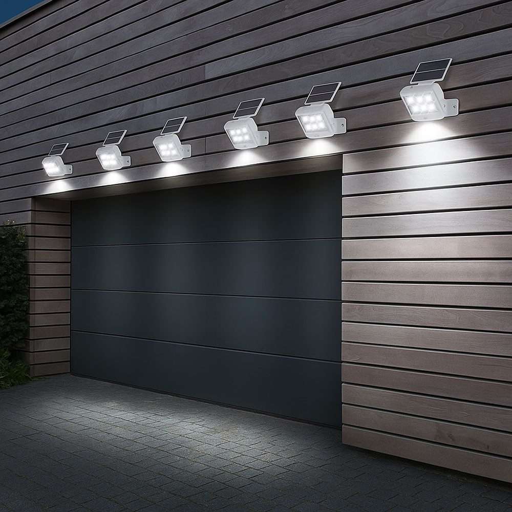 etc-shop LED Außen-Wandleuchte, LED-Leuchtmittel fest verbaut, Tageslichtweiß, Solarleuchte Wandlampe Außenlampe Bewegungsmelder Haustürlampe LED 6x
