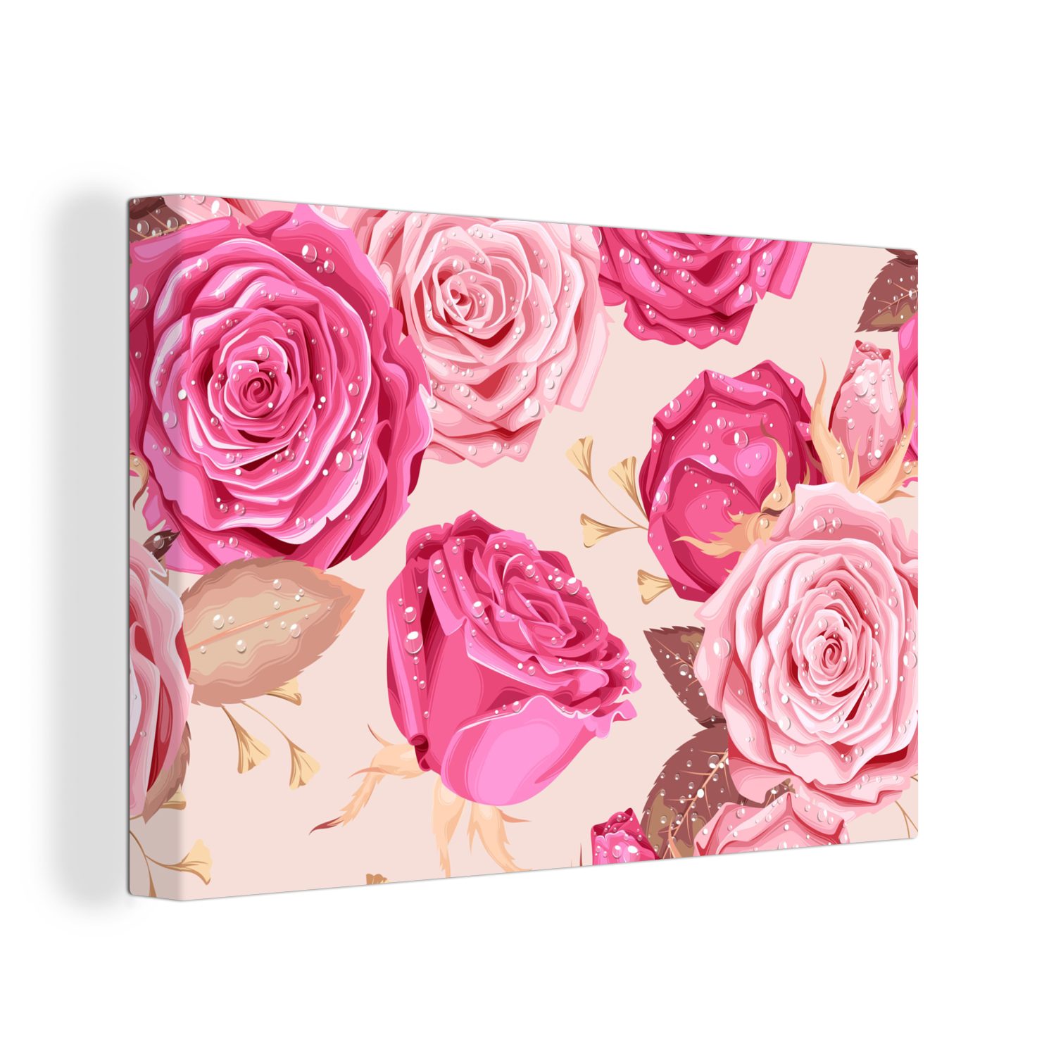OneMillionCanvasses® Leinwandbild Rosen - Blumen - Drops, (1 St), Wandbild Leinwandbilder, Aufhängefertig, Wanddeko, 30x20 cm