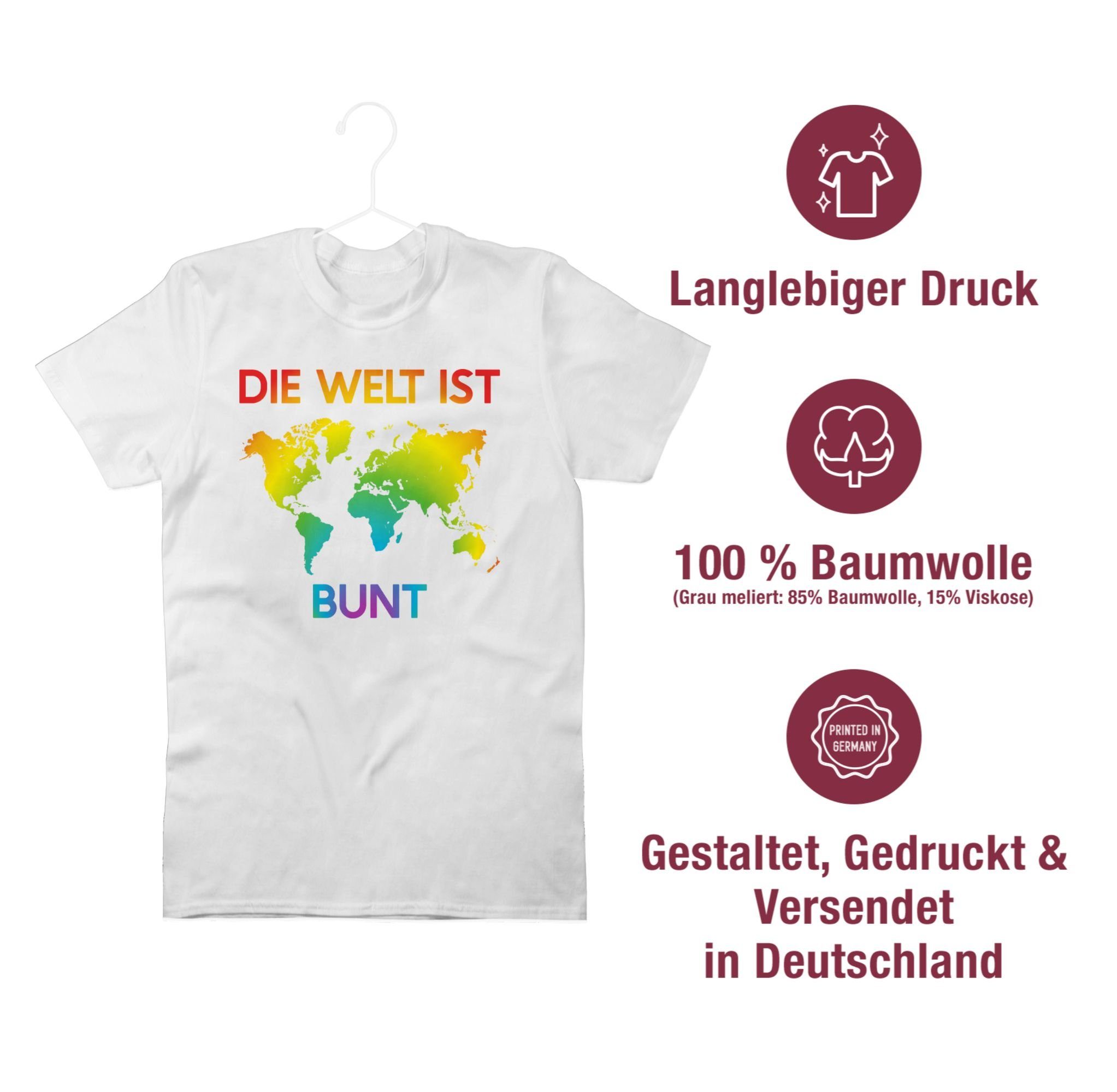 Shirtracer Weiß Kleidung Welt 2 Regenbogen bunt Die – Farben T-Shirt ist LGBT
