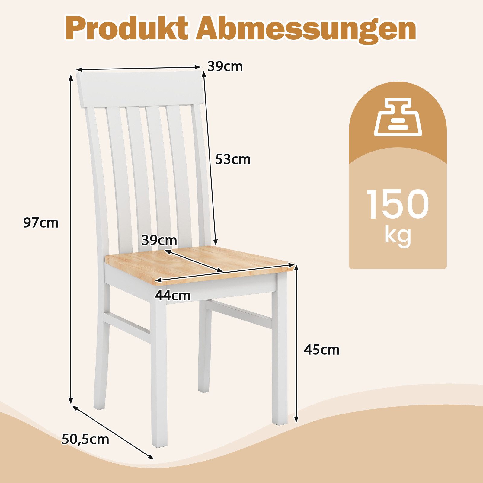 KOMFOTTEU Esszimmerstuhl (2er-Set), Küchenstühle, bis zu 150 kg belastbar