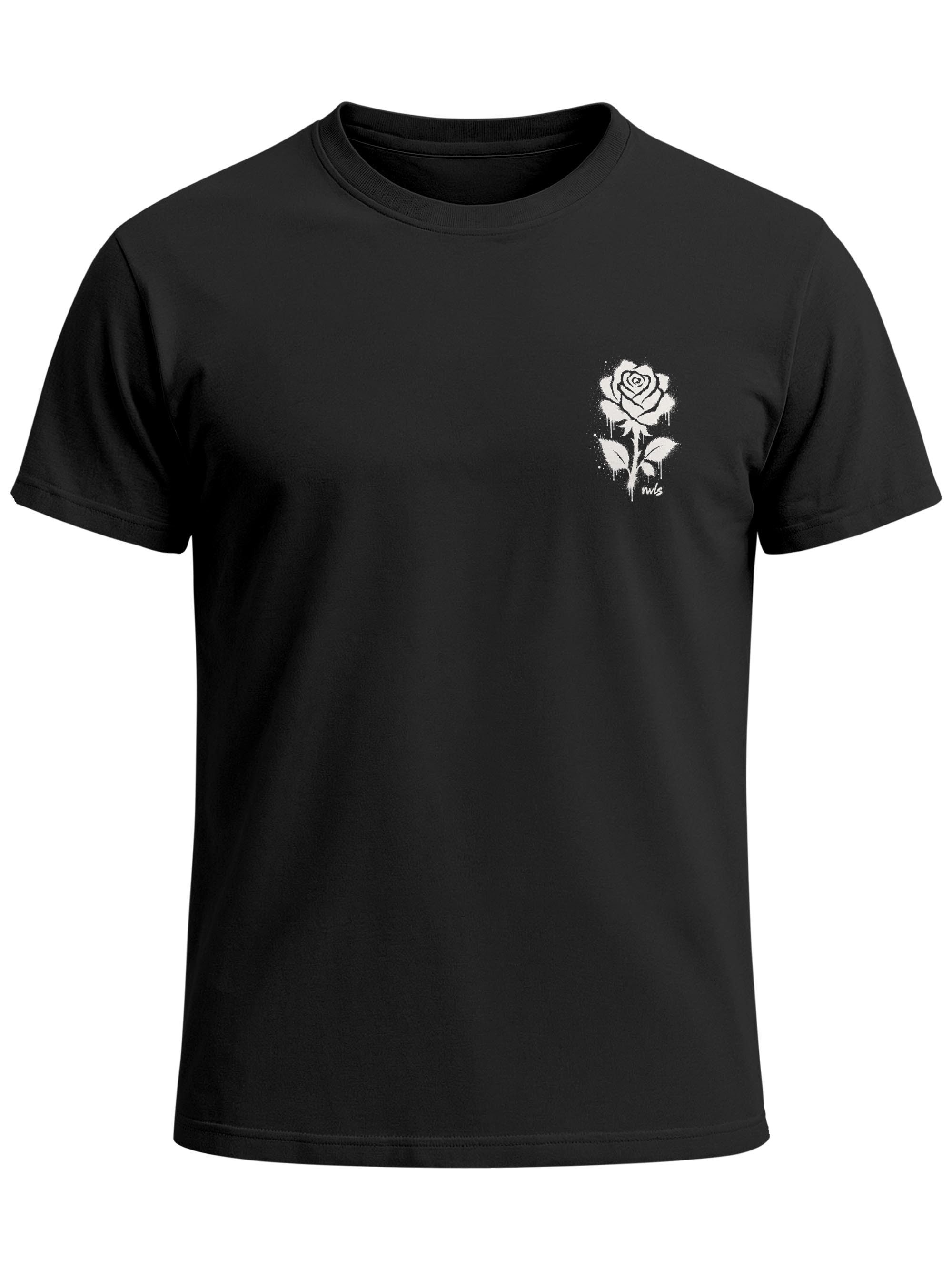 Neverless Print-Shirt Herren T-Shirt Frontprint - Logo Design Graffiti Rose - Baumwollshirt mit Print