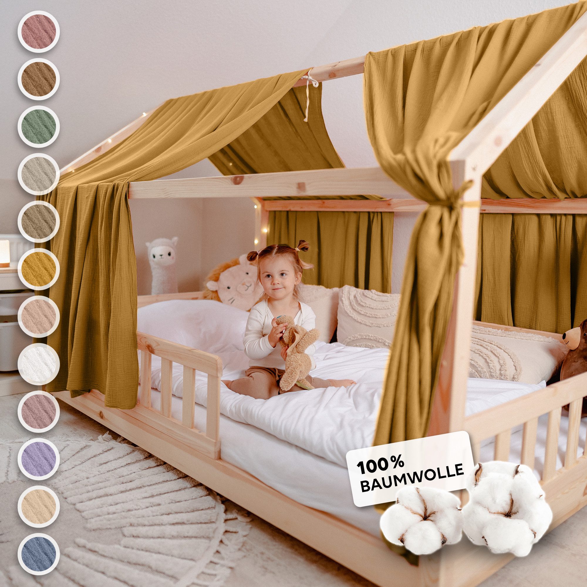lilimaus Betthimmel Hausbett Himmel 2er-Set aus 100% Musselin - für Kinderbett (1-tlg), Set mit 2 abgestimmten Stoffbahnen - weich & schnell montiert