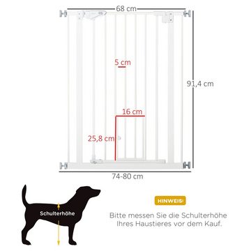 PawHut Hundegitter Türschutzgitter ohne Bohren, 74-80 cm verstellbar, Stahl, Weiß (Set, 1 St., Schließautomatik), 68B x 91.4H cm