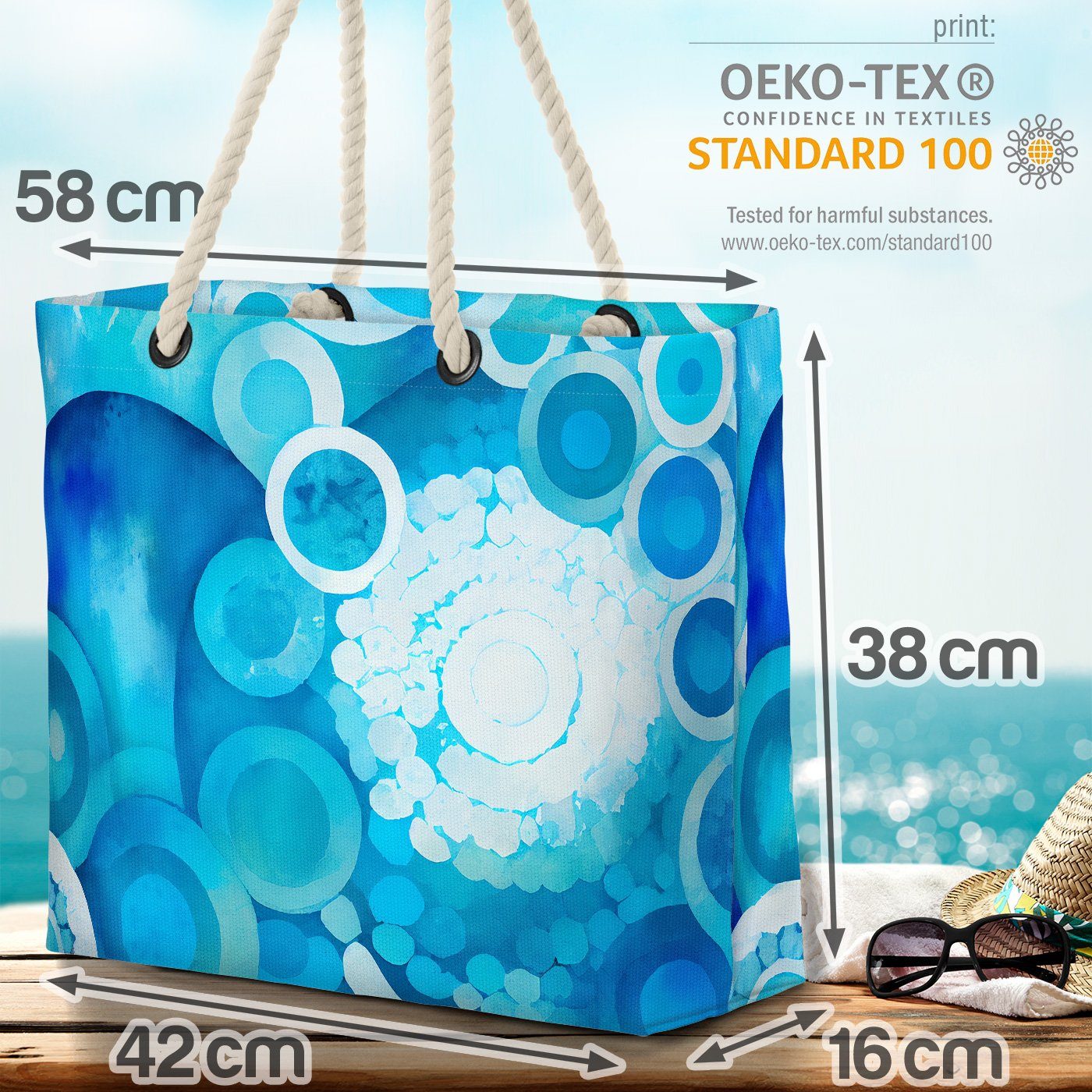 Kreise mustern halluzinogen Blaue Muster textur Strandtasche (1-tlg), Wasserfarben verträum VOID