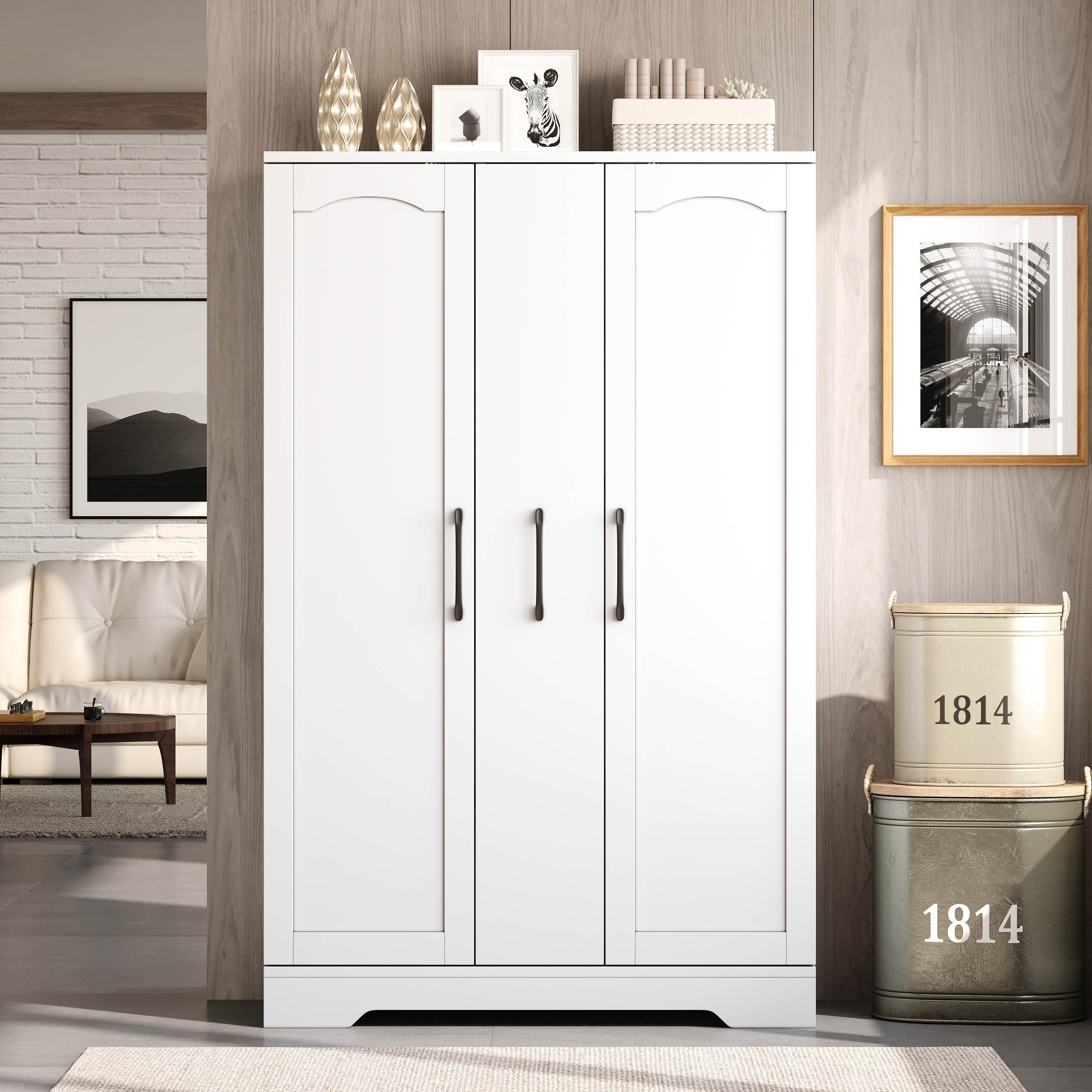 HAUSS SPOLE Hochschrank Doppeltürschrank 120×78×35cm mit Gewürzregalen,Küchenschrank in Weiß (Vorratsschrank Mehrzweckschrank 120×78×35cm mit 4-stufigem Vertikalauszug) Küchenhochschrank mit Ablagefläche für Küche und Wohnbereich