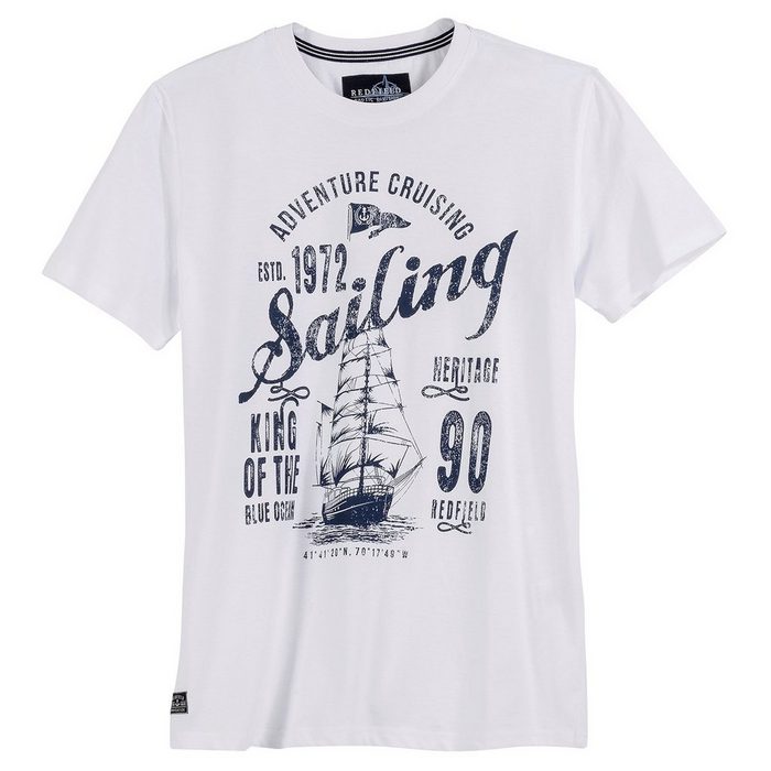 redfield Rundhalsshirt Übergrößen T-Shirt weiß Print Sailing Redfield