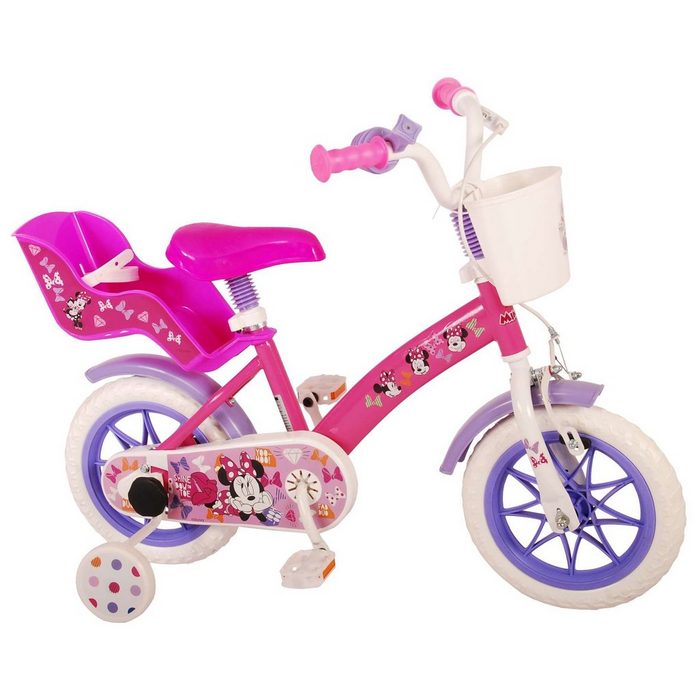 TPFSports Kinderfahrrad Volare Disney Minnie 12 Zoll 1 Gang (Mädchen Fahrrad - Rutschfeste Sicherheitsgriffe) Kinder Fahrrad 12 Zoll mit Stützräder Laufrad Mädchen Kinderrad