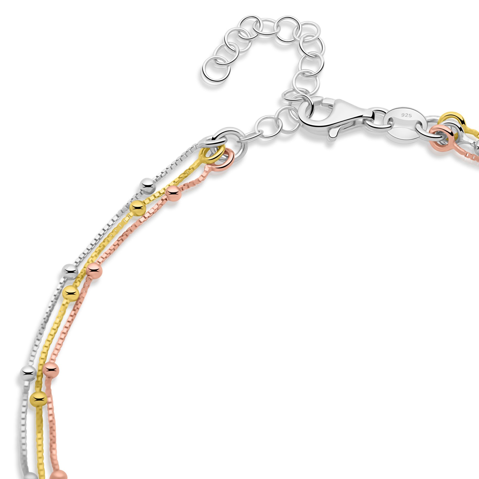 Tony Fein Fußkette Venezianer Tricolor 925er Silber Gelbgold Roségold Vergoldet 22-26 cm, Made in Italy für Damen