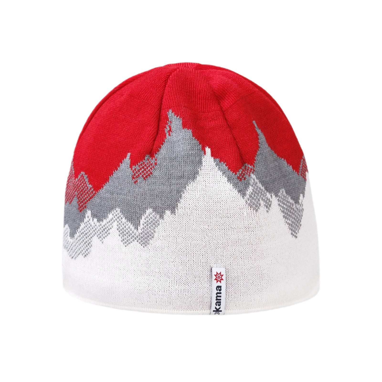 Strickmütze (Beanie) K64 Merino Kamakadze - weiss/rot/grau - 1 Stück