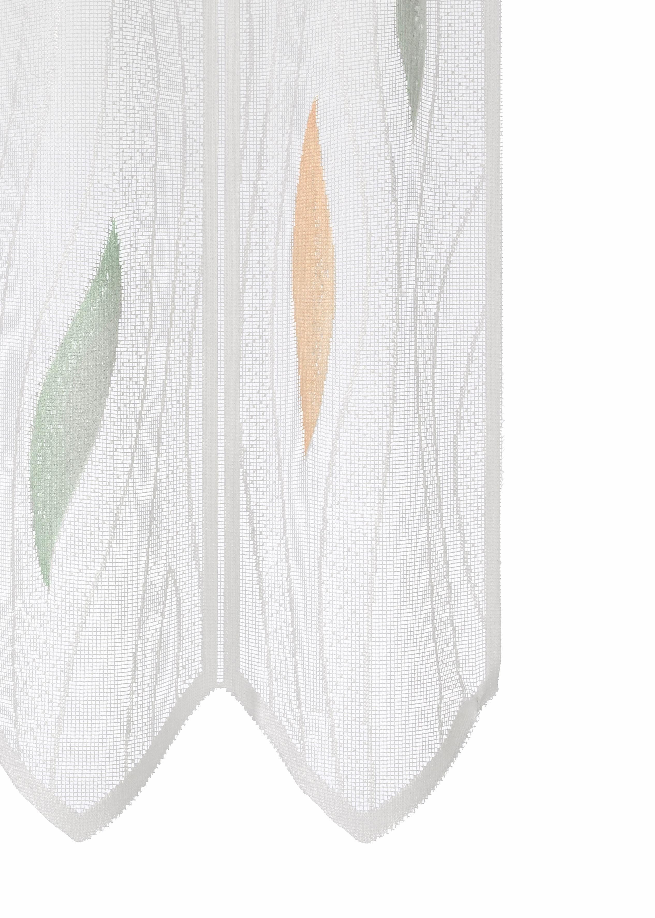 Scheibengardine Mathilda, VHG, Stangendurchzug transparent, grün/weiß/apricot Jacquard (1 St)
