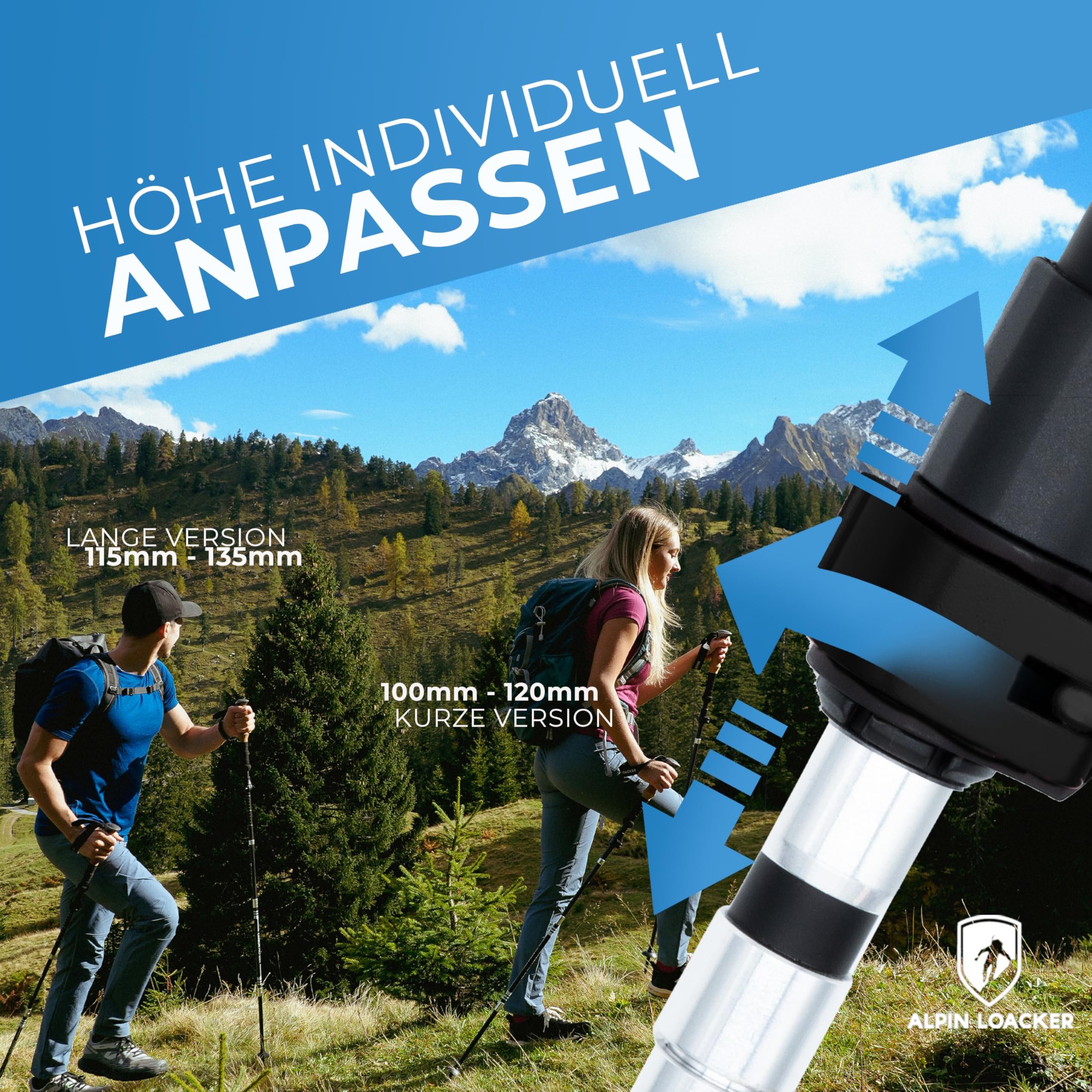 Alpin Loacker Wanderstöcke Leichte Trailrunning Stöcke faltbar aus Carbon (Hochwertige Teleskop Trekkingstöcke für Outdoor und Bergsport), Damen & Herren