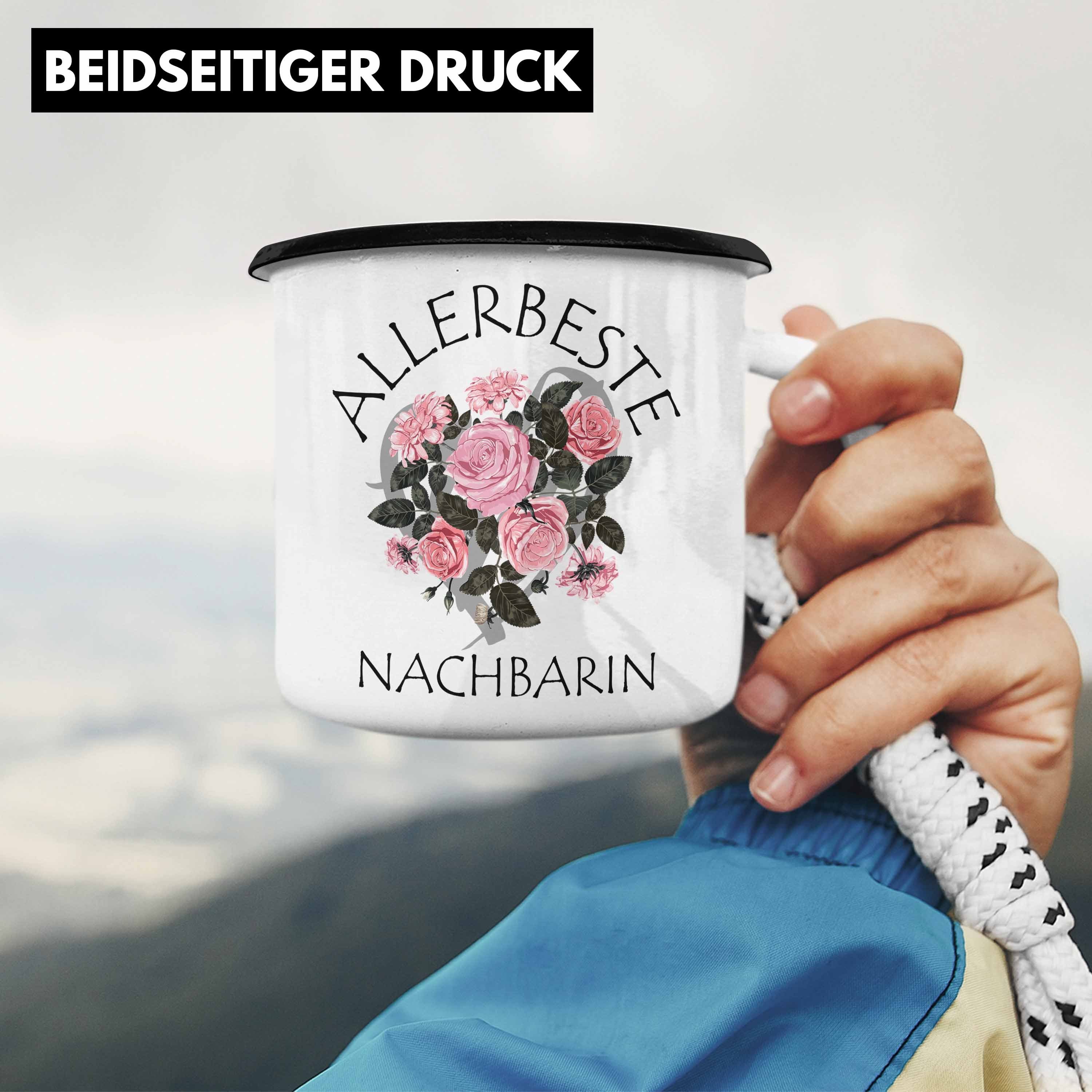 Nachbarin Geschenk Freundin Geschenkidee Trendation Nachbarin Beste Geburtstag Schwarz Emaille Thermotasse - Trendation Lieblings Tasse