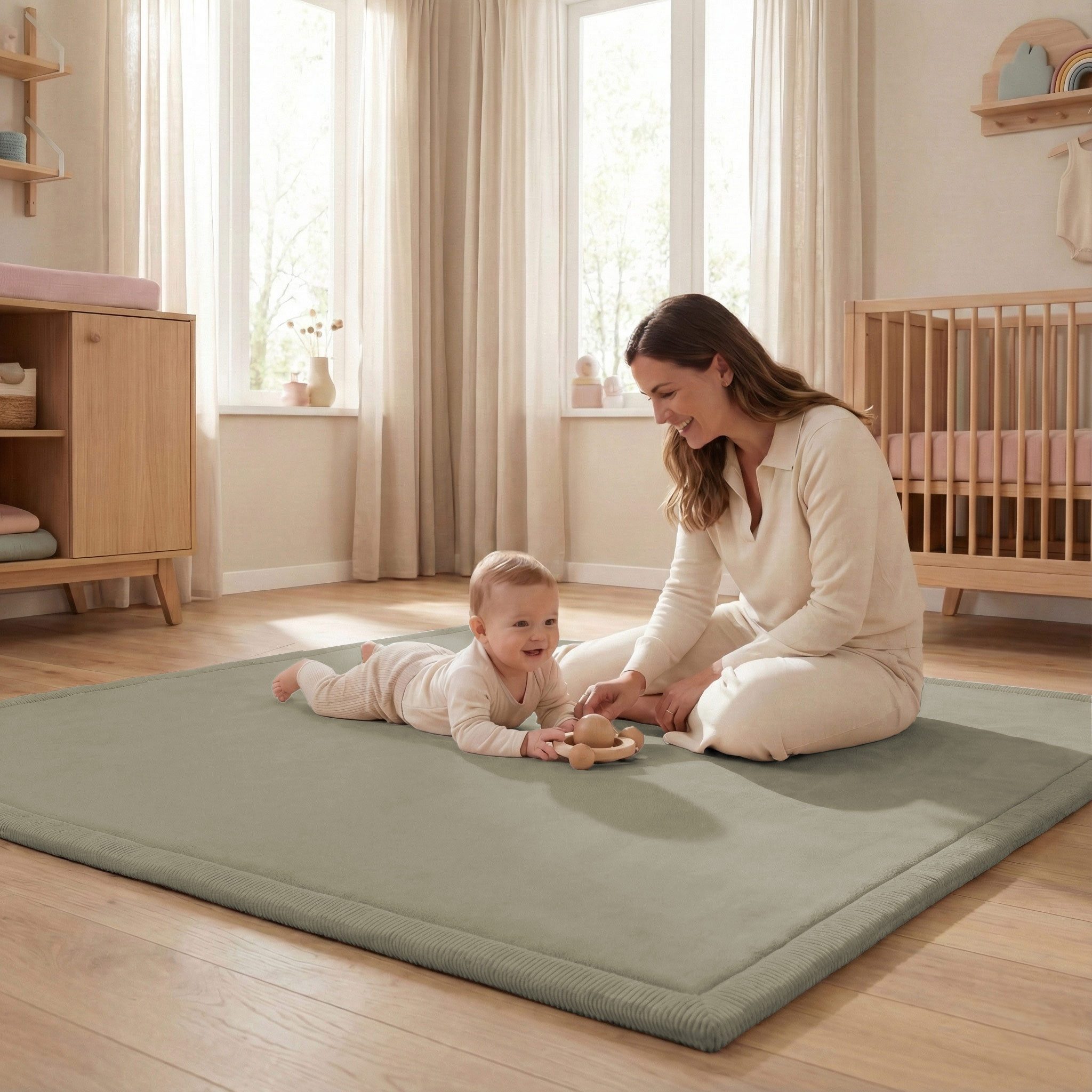 Sanosoft Kinderteppich Sanosoft samtweicher & kuscheliger Krabbelteppich Schilfgrün 100x150cm, Höhe: 30 mm, Öko-Tex 100