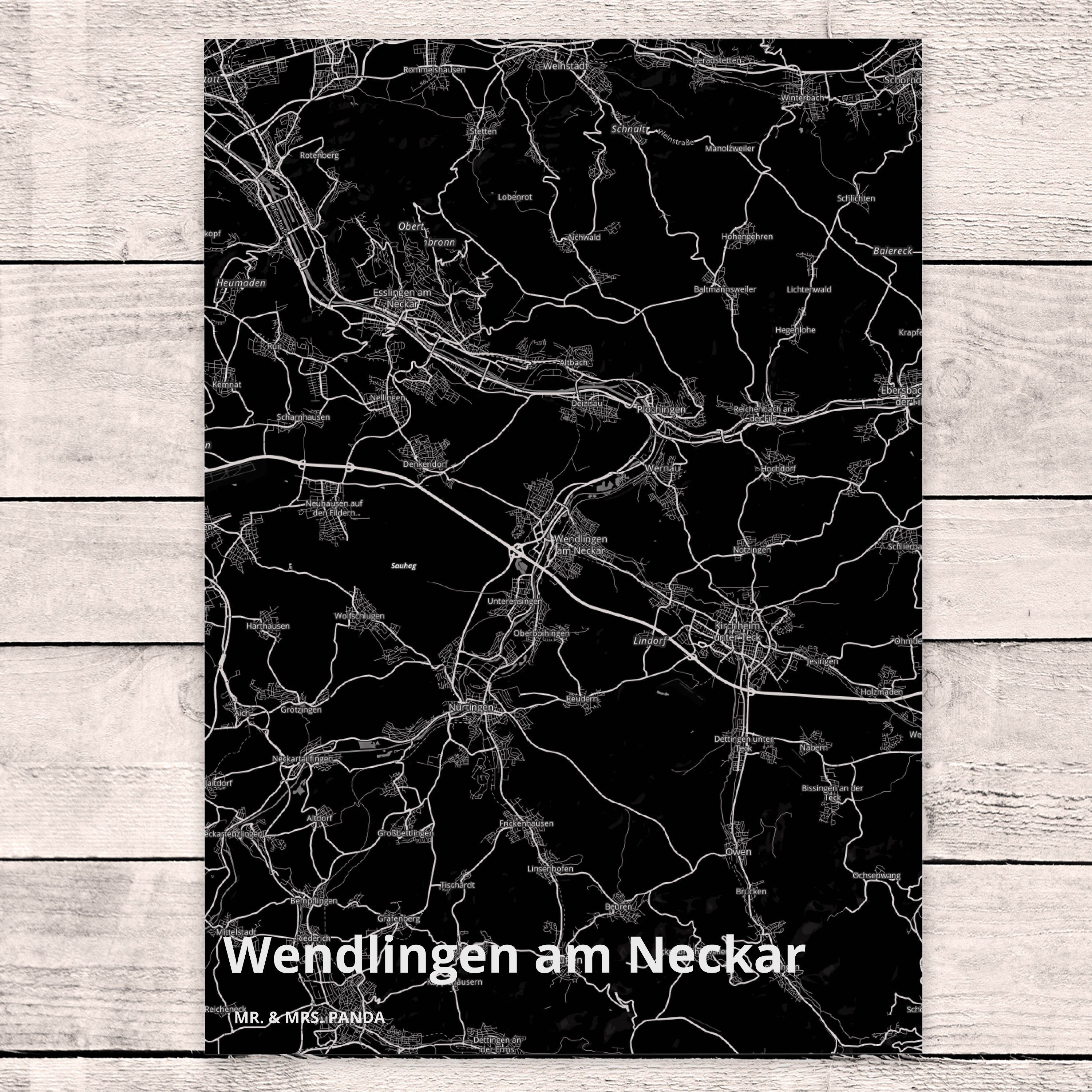 Neckar Postkarte am Dorf, Geburtstagskarte Geschenk, Wendlingen & Panda Mr. Mrs. Dankeskarte, -