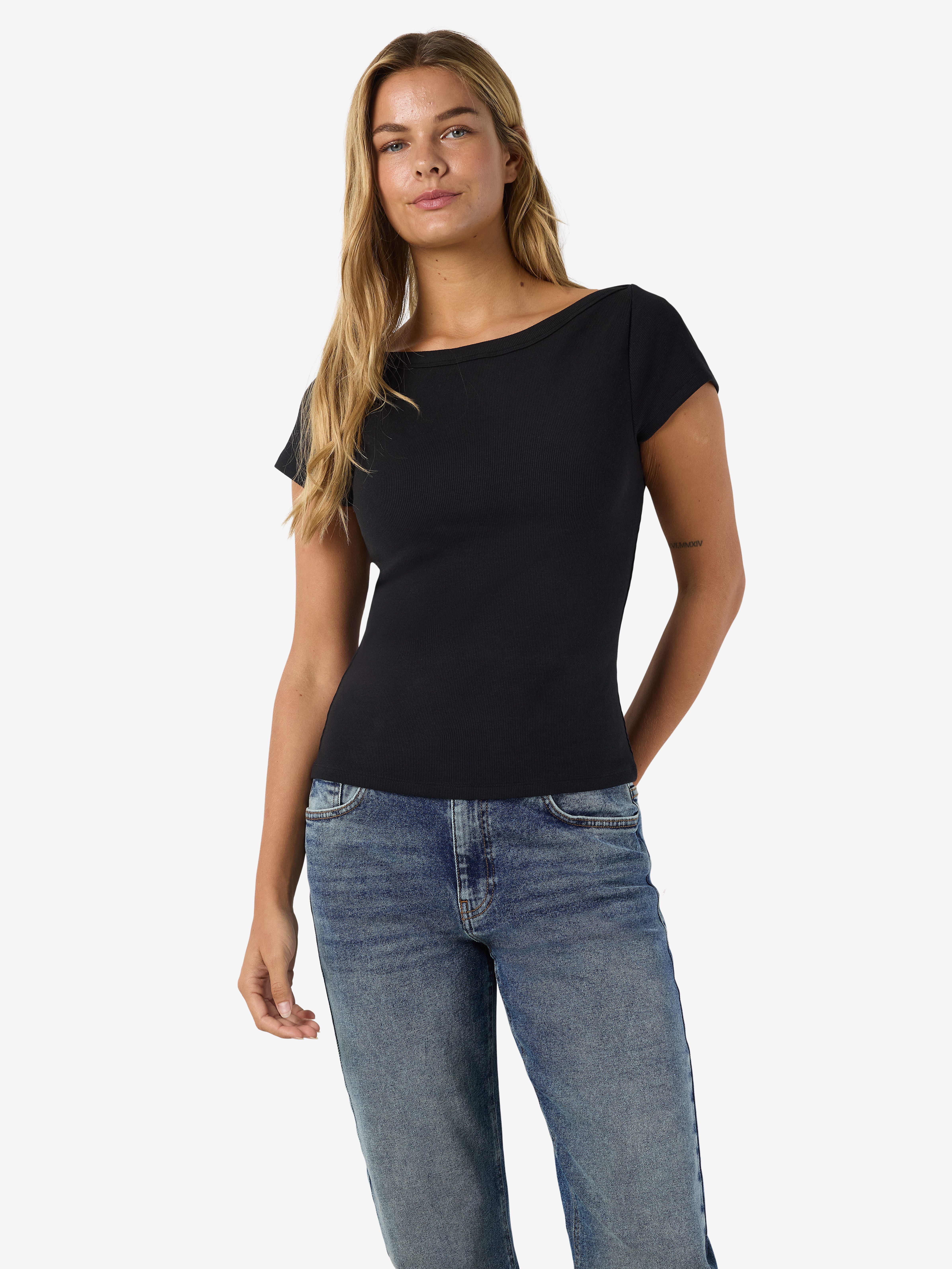 Noisy may Kurzarmshirt NMMAYA S/S BOATNECK TOP NOOS Baumwollmischung, regular fit