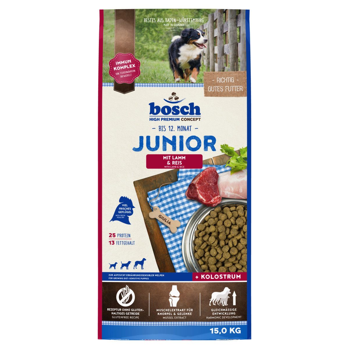 Bosch Petfood Junior mit Lamm & Reis 15 kg, Trockenfutter für: Hund