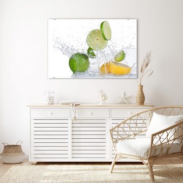 Primedeco Glasbild Wandbild Zitronen und Limetten mit Aufhängung, Früchte