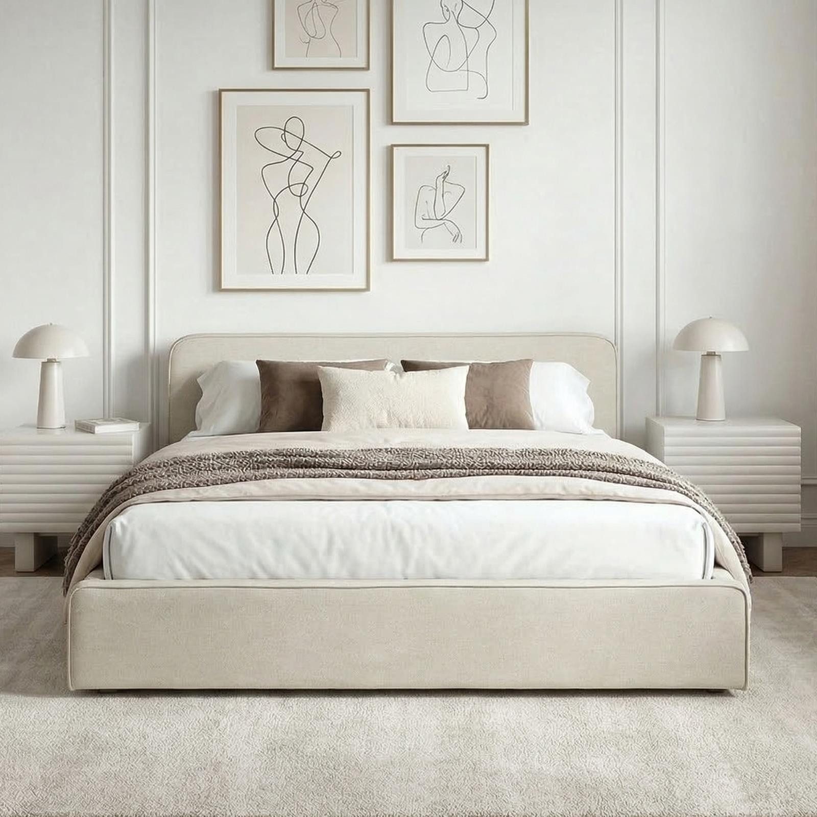 IDIMEX Polsterbett MARINI, Bett 140x200 cm mit Lattenrost Doppelbett mit Kopfteil Stoff creme