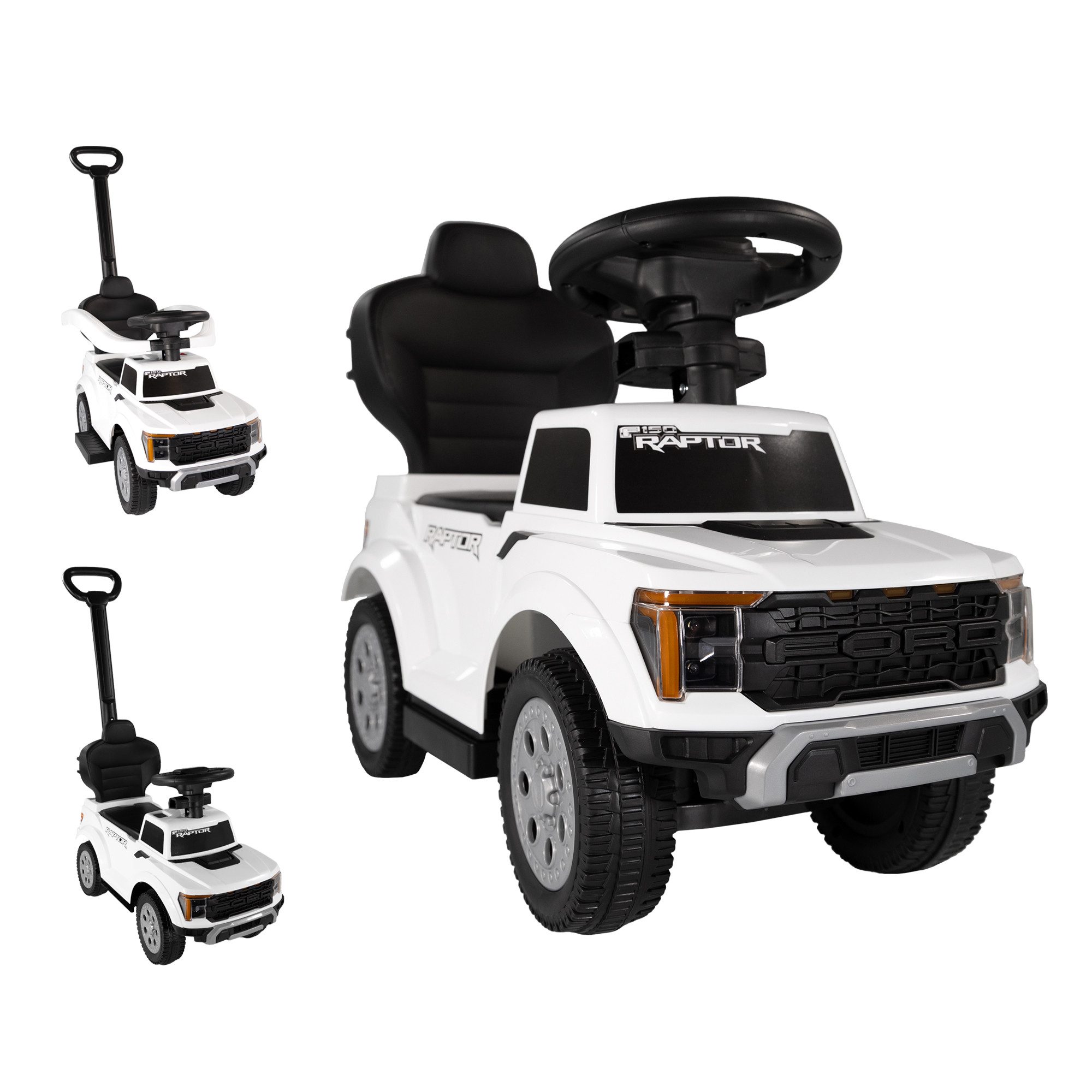 Lemodo Rutscherauto Ford F-150 für Kinder mit Schiebestange, Bügel und Staufach, für Kinder ab 1 Jahr mit Sound-Lenkrad