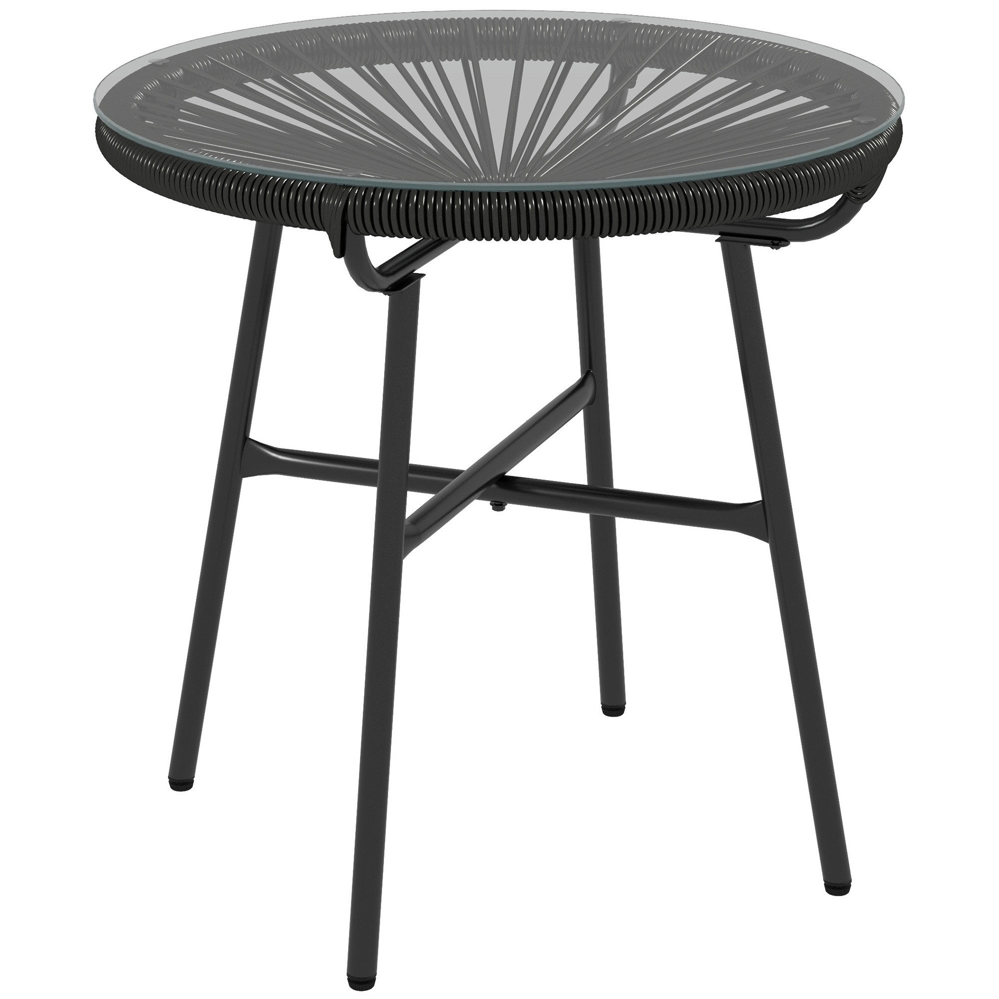 MC Star Gartentisch Gartentisch Boho-Stil Outdoor Beistelltisch. PE-Rattan (gehärtetes Glas. wetterbeständig. 50 cm x 50 cm x 50 cm. Schwarz)