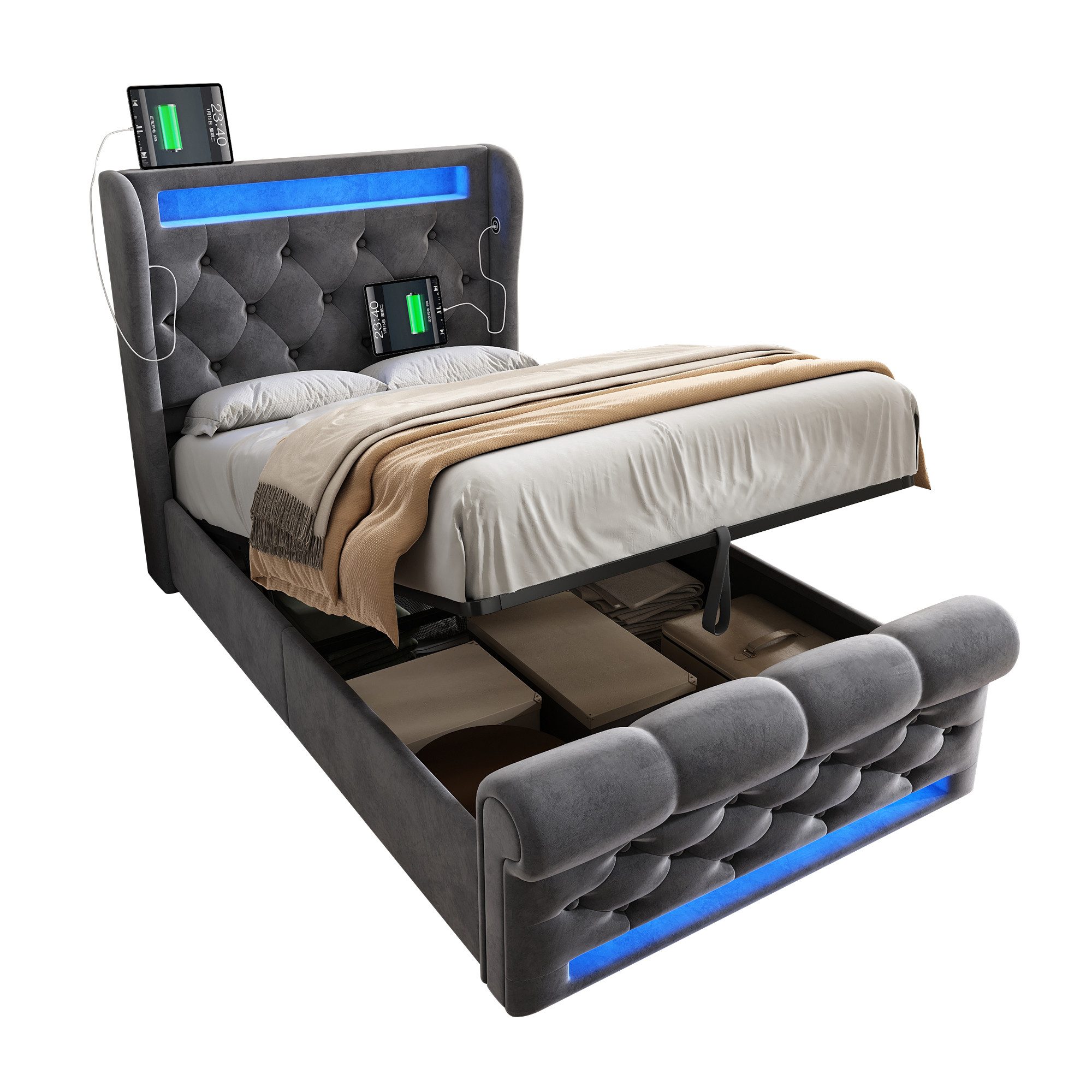 OKWISH Polsterbett Hydraulisches Stauraumbett (Funktionsbett, 1-tlg., günstig online kaufen